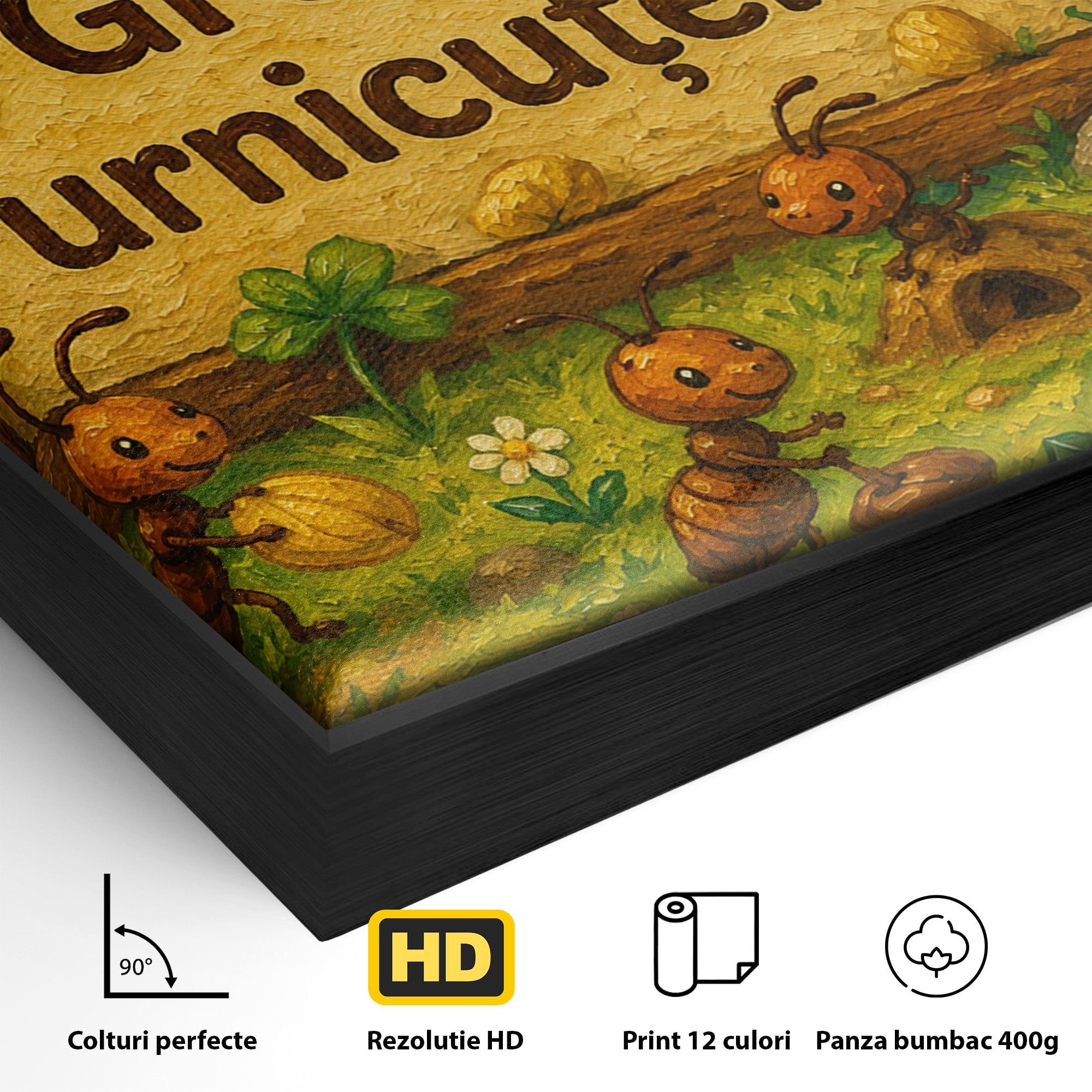 Tablou Canvas Premium LuxCanva® K1100, Furnicute Vesele, Furnici, Natura, Fericire, Copii, Gradina, Living, Culori Vibrante