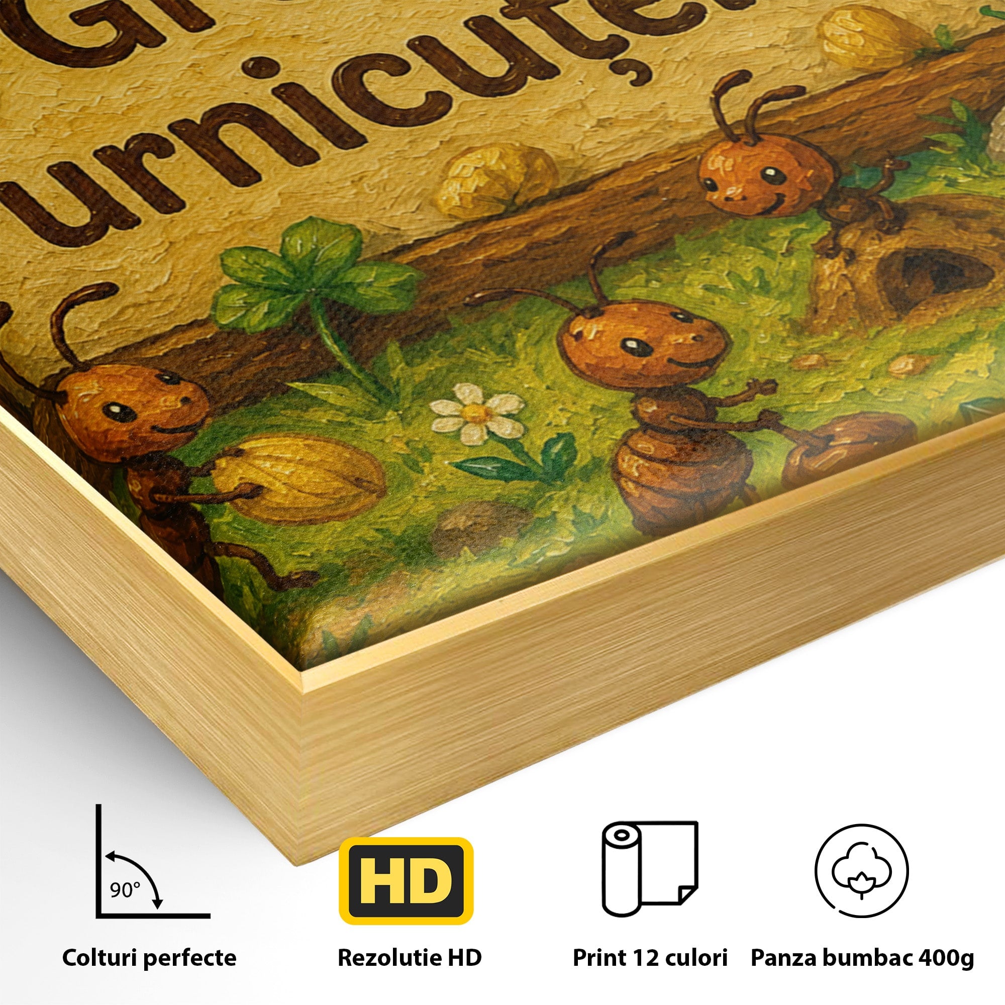 Tablou Canvas Premium LuxCanva® K1100, Furnicute Vesele, Furnici, Natura, Fericire, Copii, Gradina, Living, Culori Vibrante