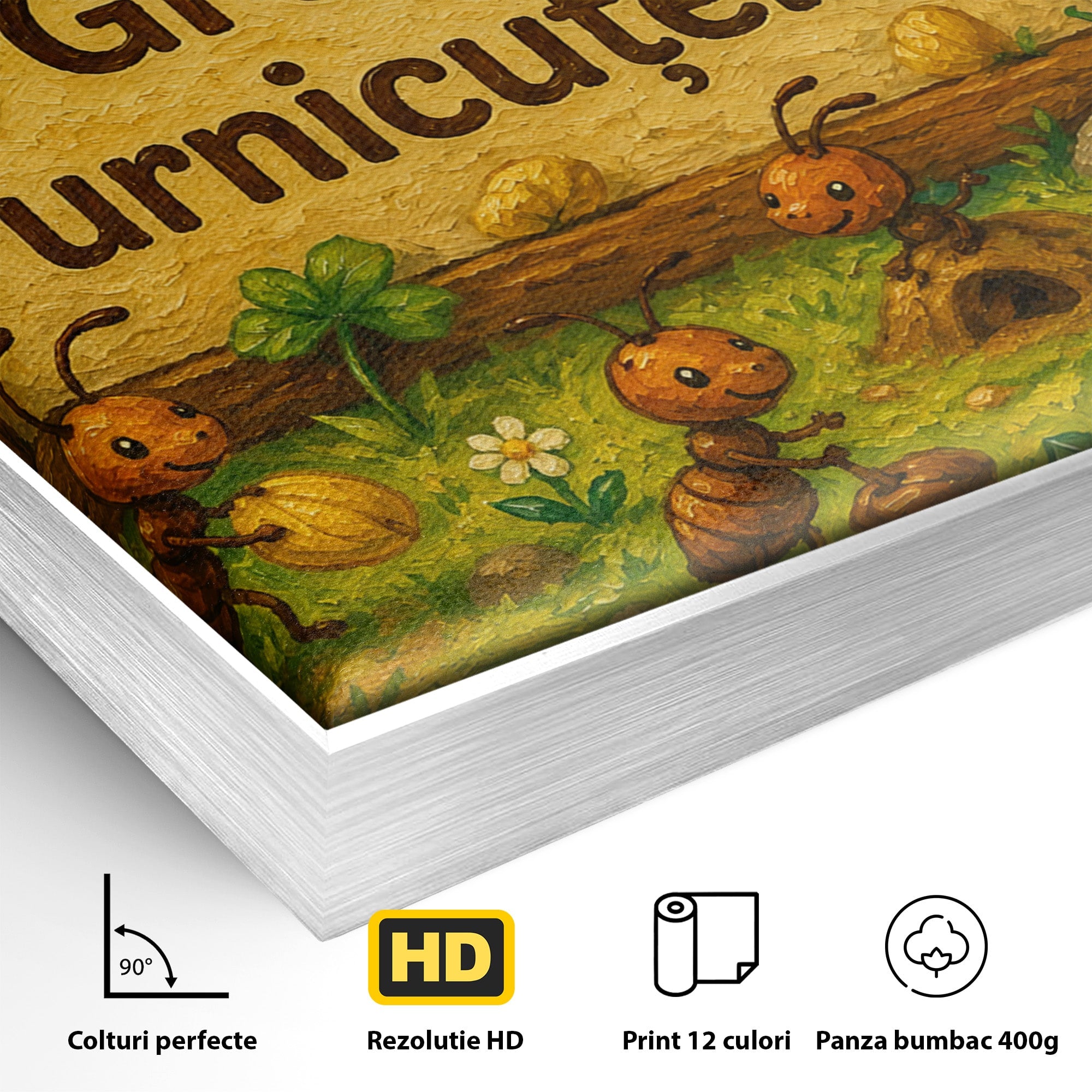 Tablou Canvas Premium LuxCanva® K1100, Furnicute Vesele, Furnici, Natura, Fericire, Copii, Gradina, Living, Culori Vibrante