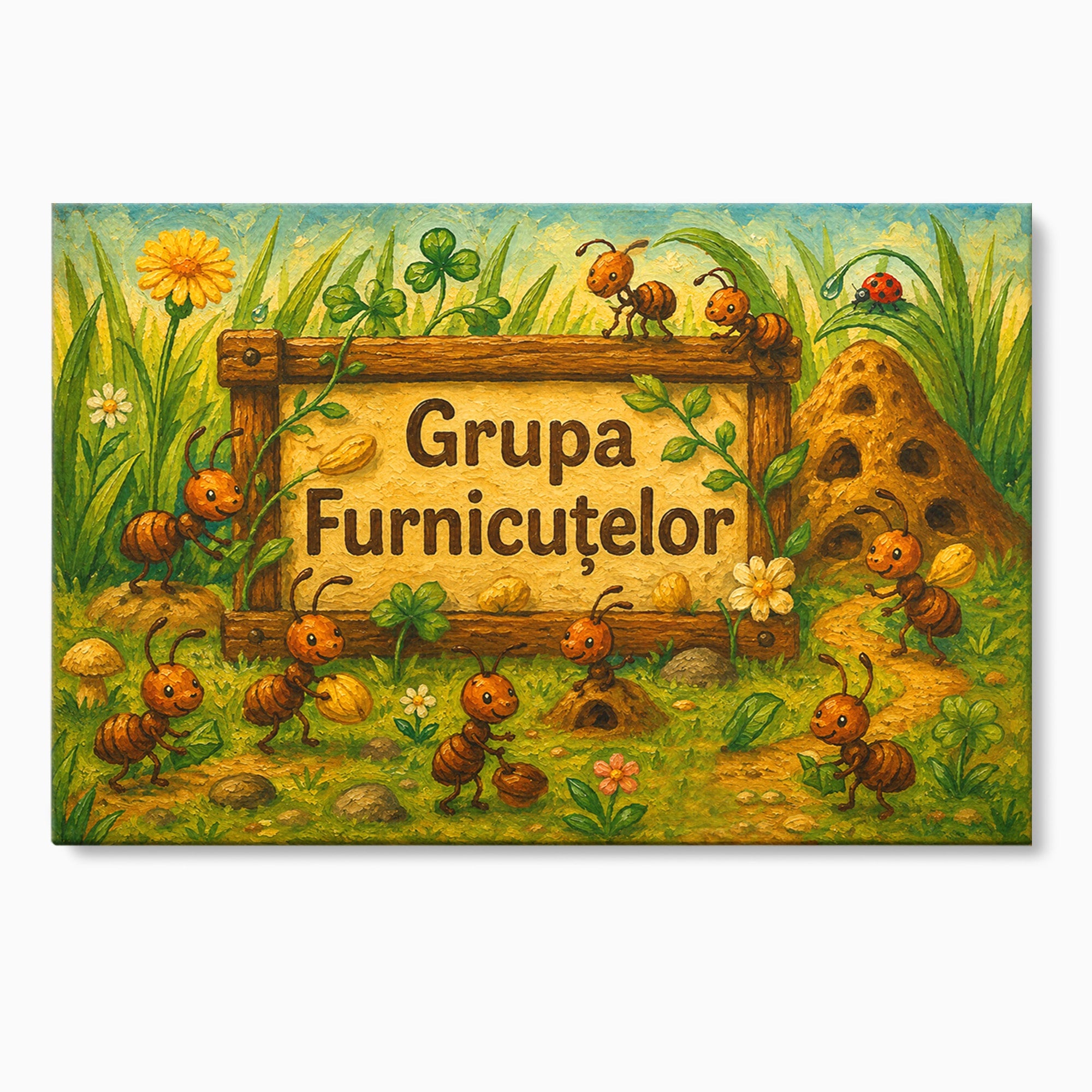 Tablou Canvas Premium LuxCanva® K1100, Furnicute Vesele, Furnici, Natura, Fericire, Copii, Gradina, Living, Culori Vibrante