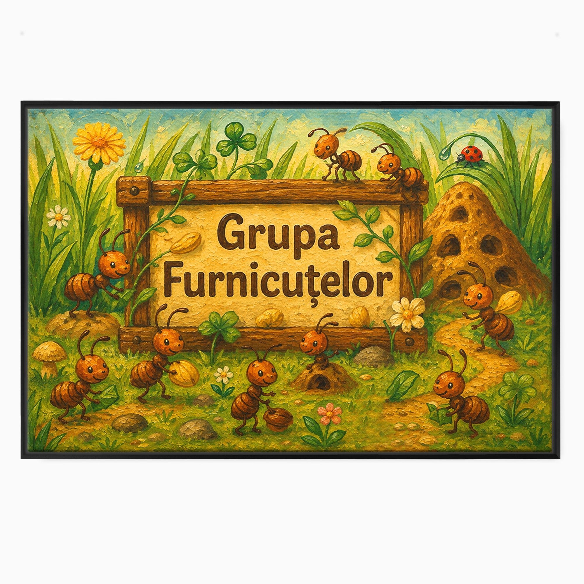 Tablou Canvas Premium LuxCanva® K1100, Furnicute Vesele, Furnici, Natura, Fericire, Copii, Gradina, Living, Culori Vibrante