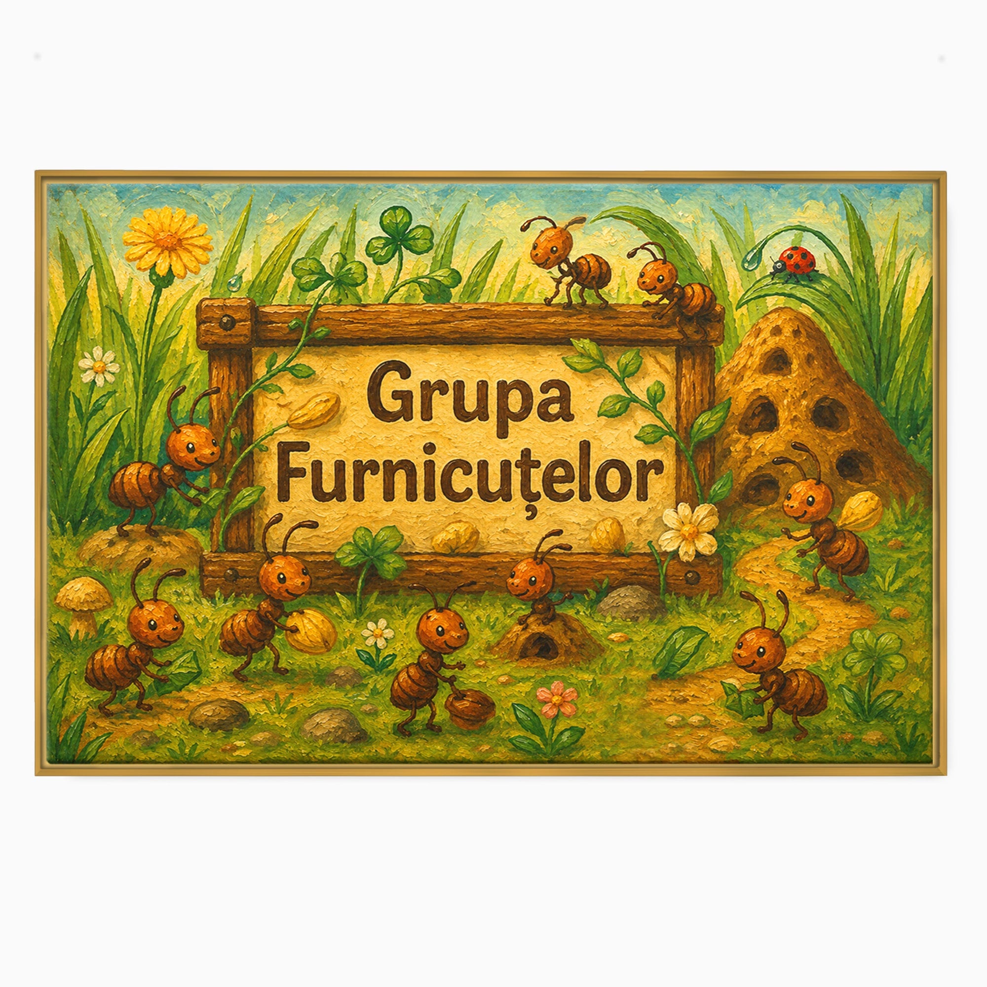Tablou Canvas Premium LuxCanva® K1100, Furnicute Vesele, Furnici, Natura, Fericire, Copii, Gradina, Living, Culori Vibrante
