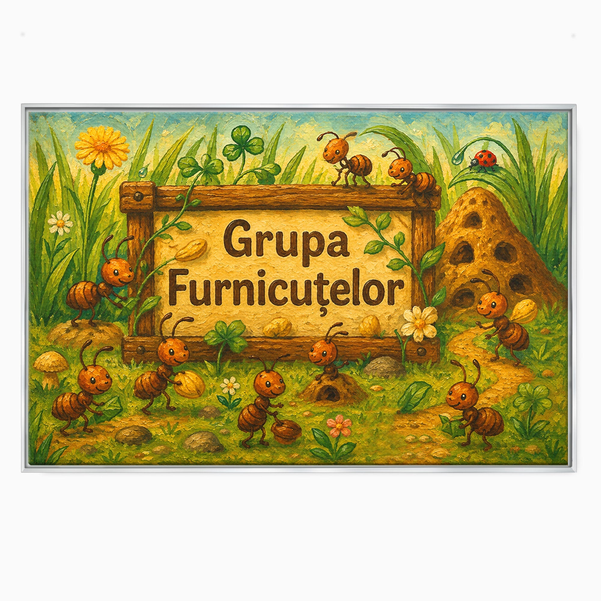 Tablou Canvas Premium LuxCanva® K1100, Furnicute Vesele, Furnici, Natura, Fericire, Copii, Gradina, Living, Culori Vibrante