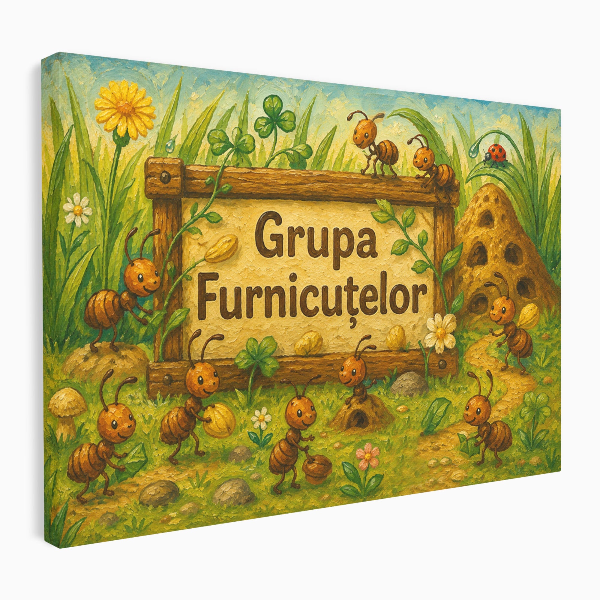 Tablou Canvas Premium LuxCanva® K1100, Furnicute Vesele, Furnici, Natura, Fericire, Copii, Gradina, Living, Culori Vibrante