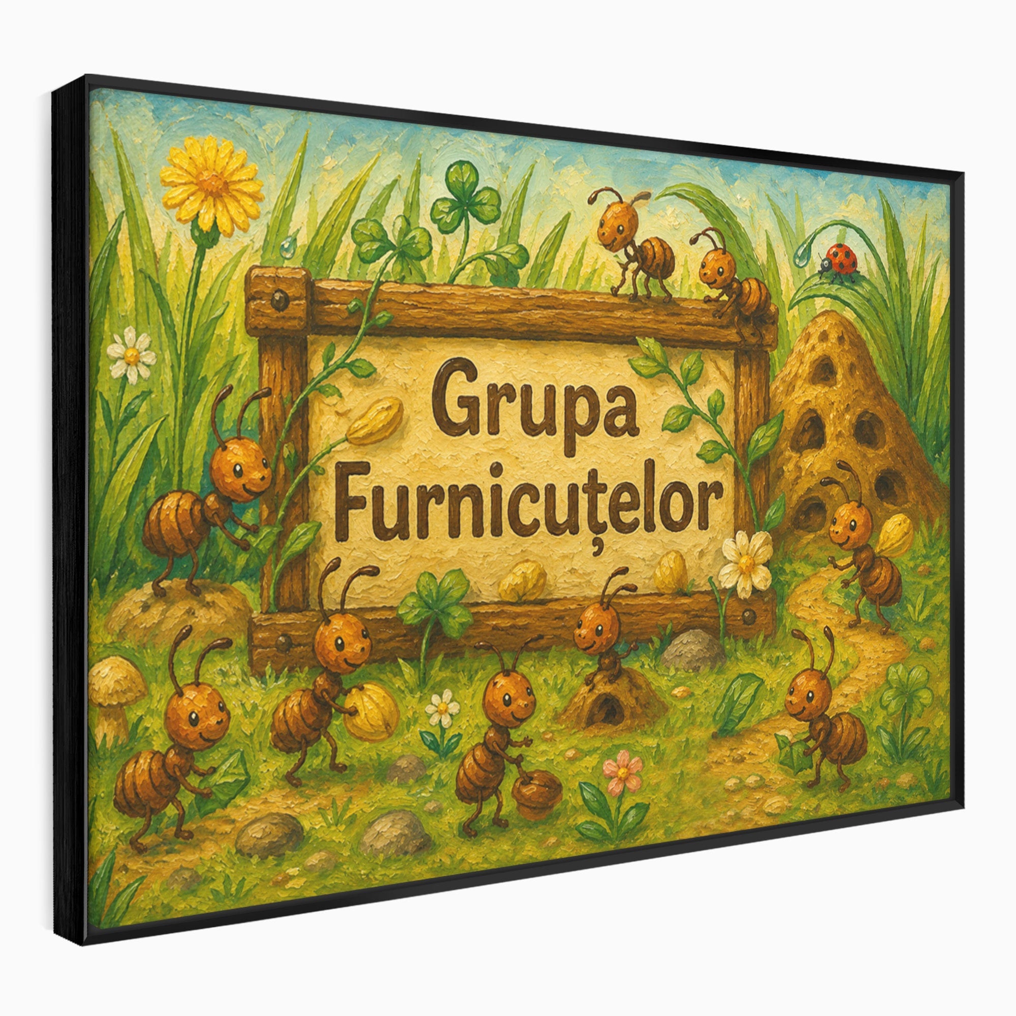 Tablou Canvas Premium LuxCanva® K1100, Furnicute Vesele, Furnici, Natura, Fericire, Copii, Gradina, Living, Culori Vibrante