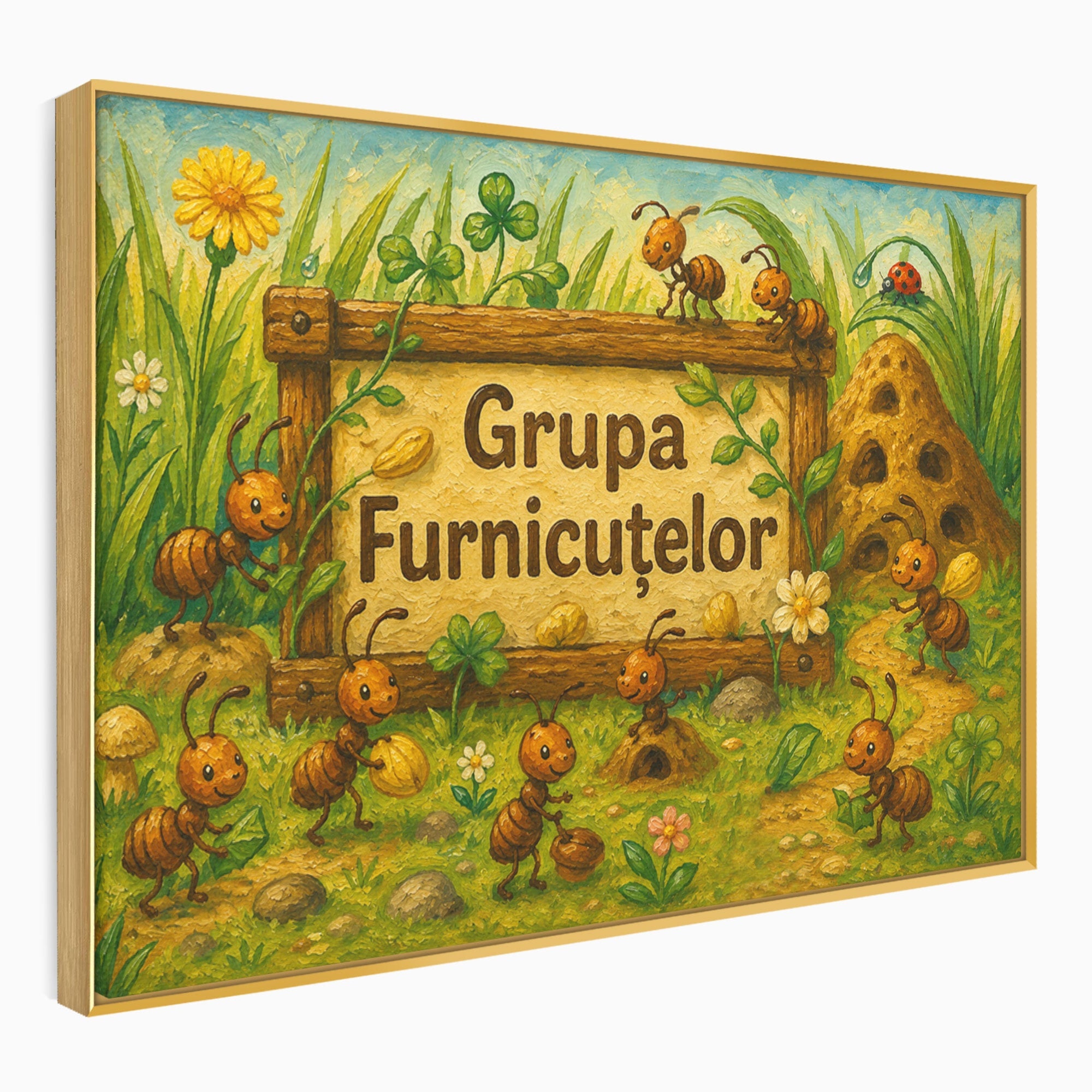 Tablou Canvas Premium LuxCanva® K1100, Furnicute Vesele, Furnici, Natura, Fericire, Copii, Gradina, Living, Culori Vibrante