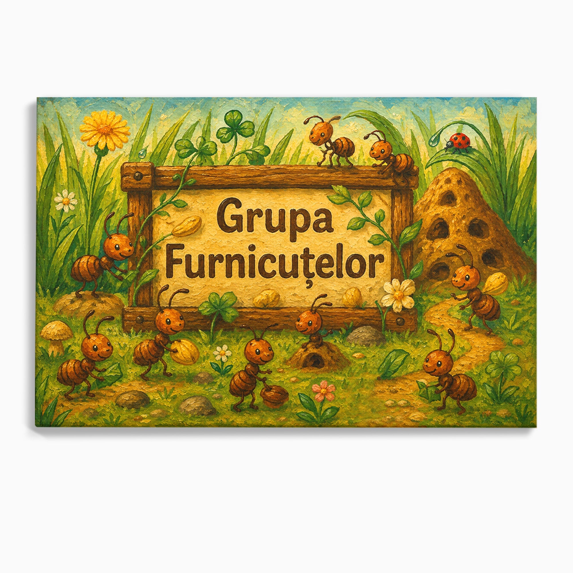 Tablou Canvas Premium LuxCanva® K1100, Furnicute Vesele, Furnici, Natura, Fericire, Copii, Gradina, Living, Culori Vibrante
