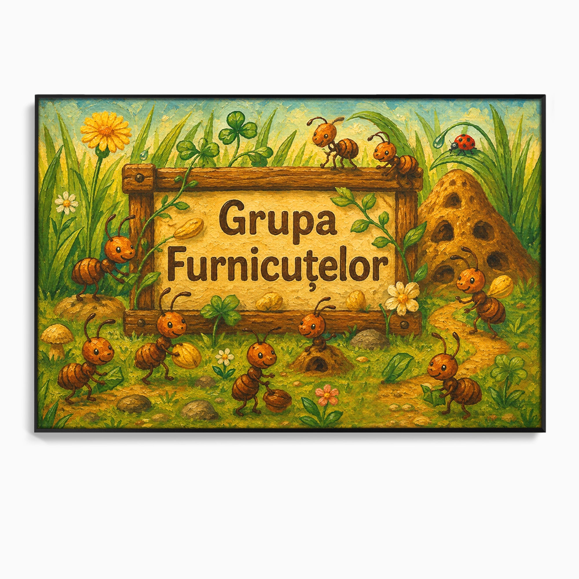 Tablou Canvas Premium LuxCanva® K1100, Furnicute Vesele, Furnici, Natura, Fericire, Copii, Gradina, Living, Culori Vibrante