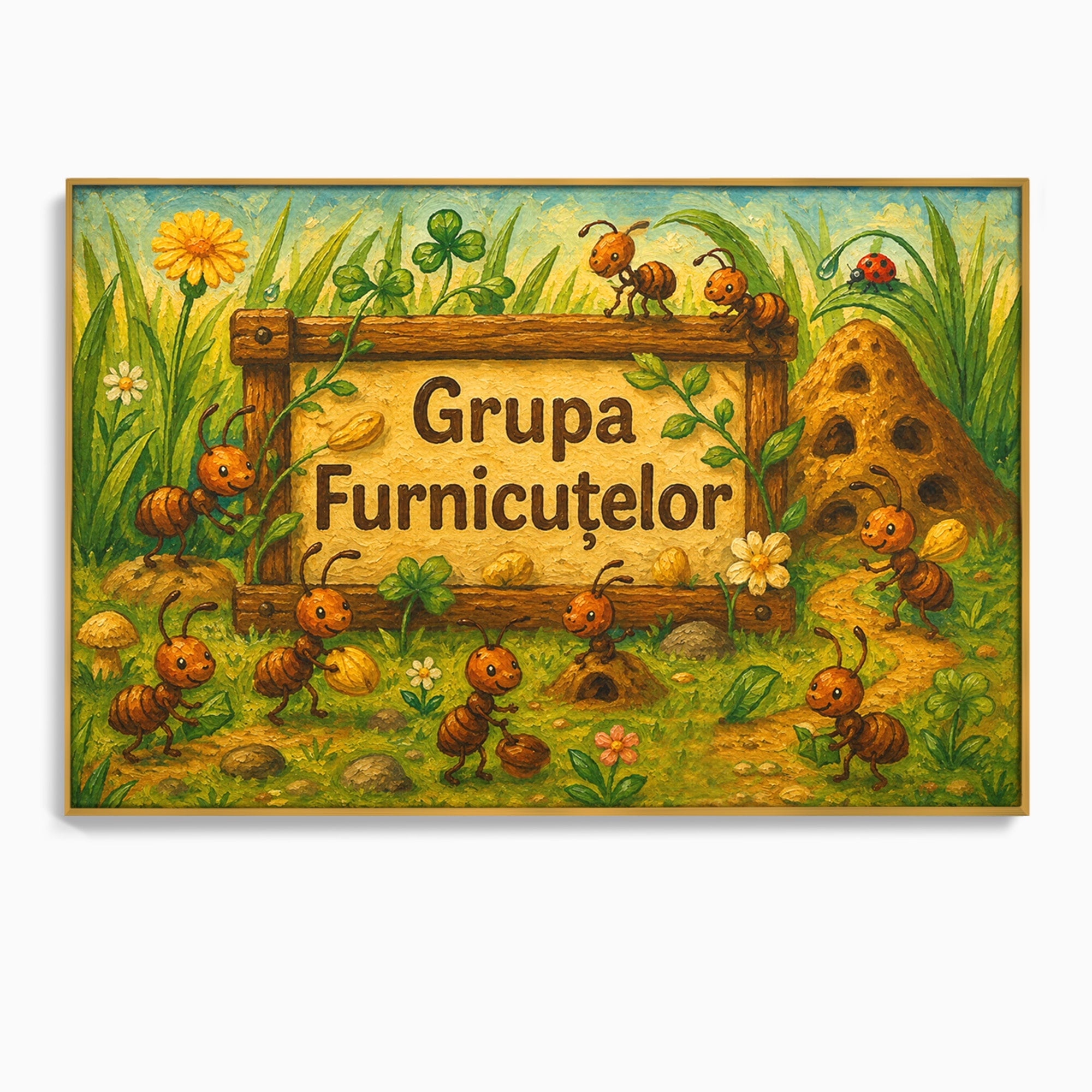 Tablou Canvas Premium LuxCanva® K1100, Furnicute Vesele, Furnici, Natura, Fericire, Copii, Gradina, Living, Culori Vibrante