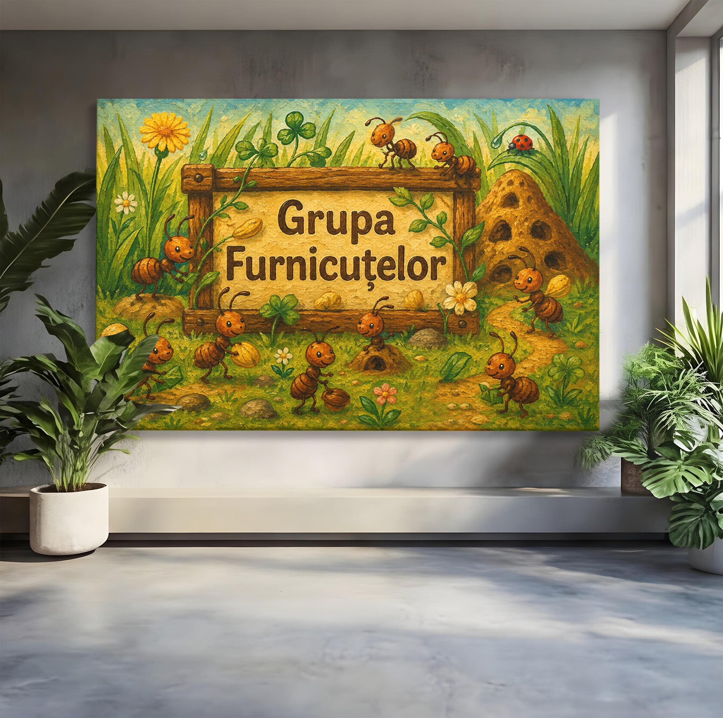 Tablou Canvas Premium LuxCanva® K1100, Furnicute Vesele, Furnici, Natura, Fericire, Copii, Gradina, Living, Culori Vibrante