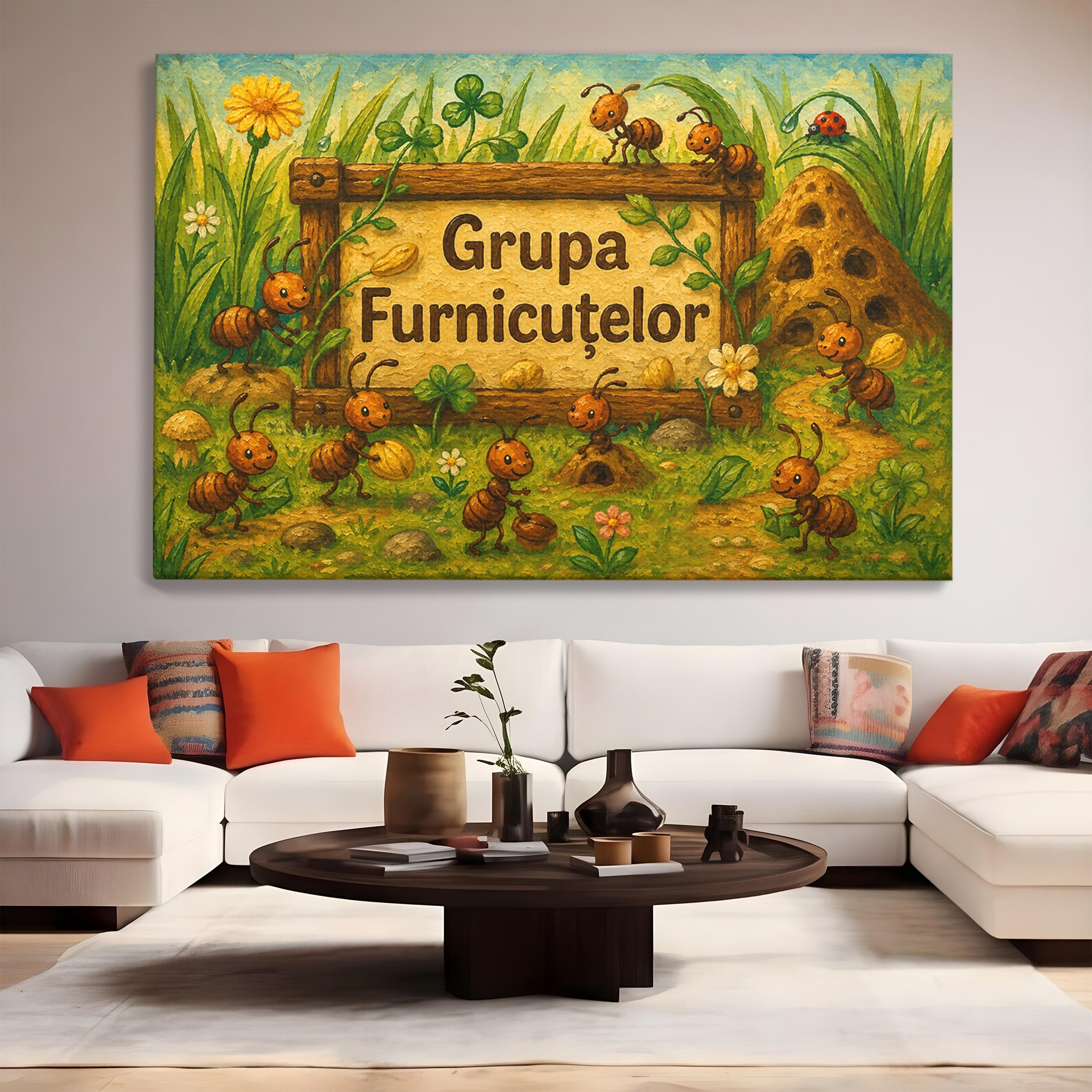 Tablou Canvas Premium LuxCanva® K1100, Furnicute Vesele, Furnici, Natura, Fericire, Copii, Gradina, Living, Culori Vibrante