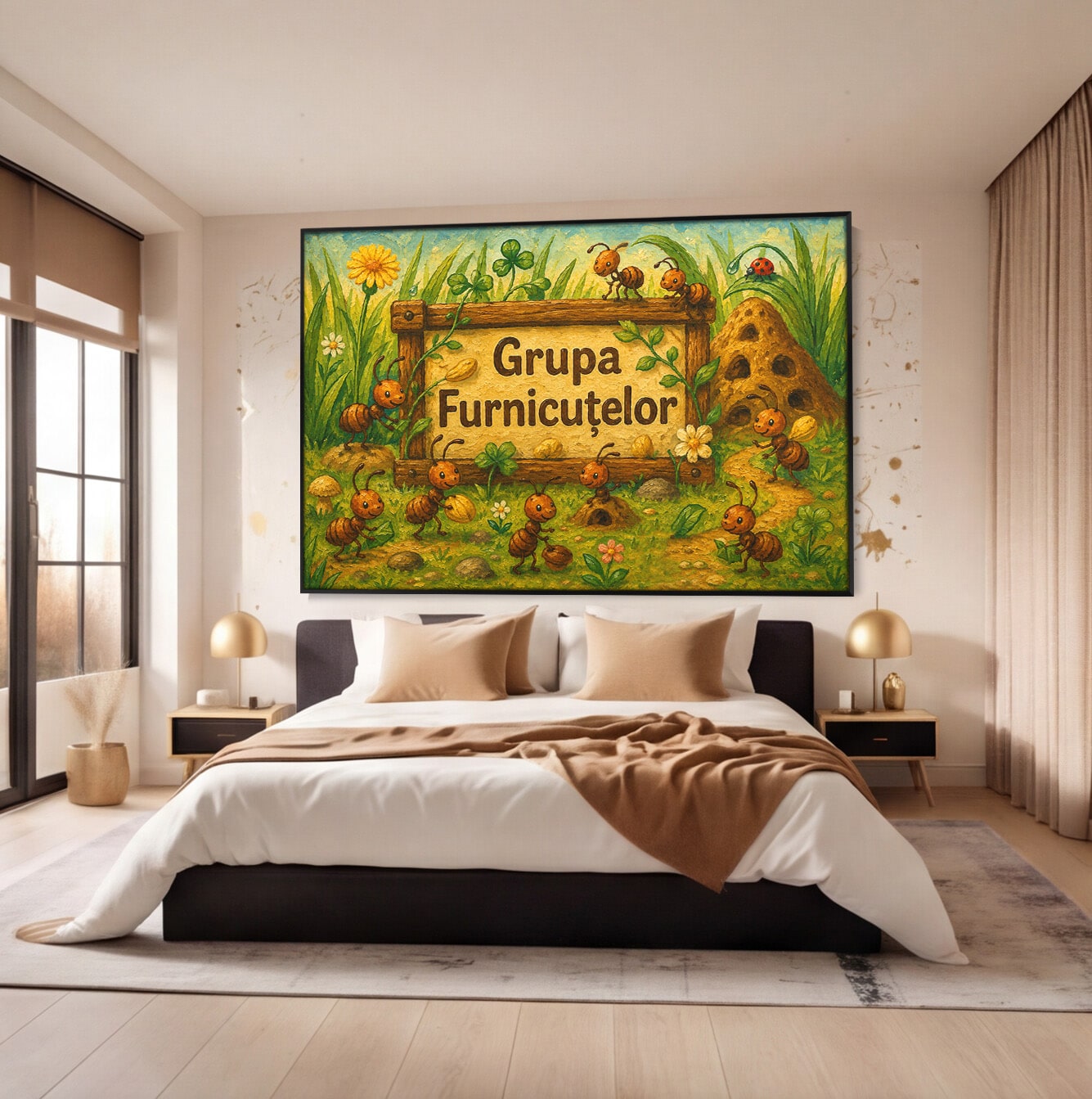 Tablou Canvas Premium LuxCanva® K1100, Furnicute Vesele, Furnici, Natura, Fericire, Copii, Gradina, Living, Culori Vibrante
