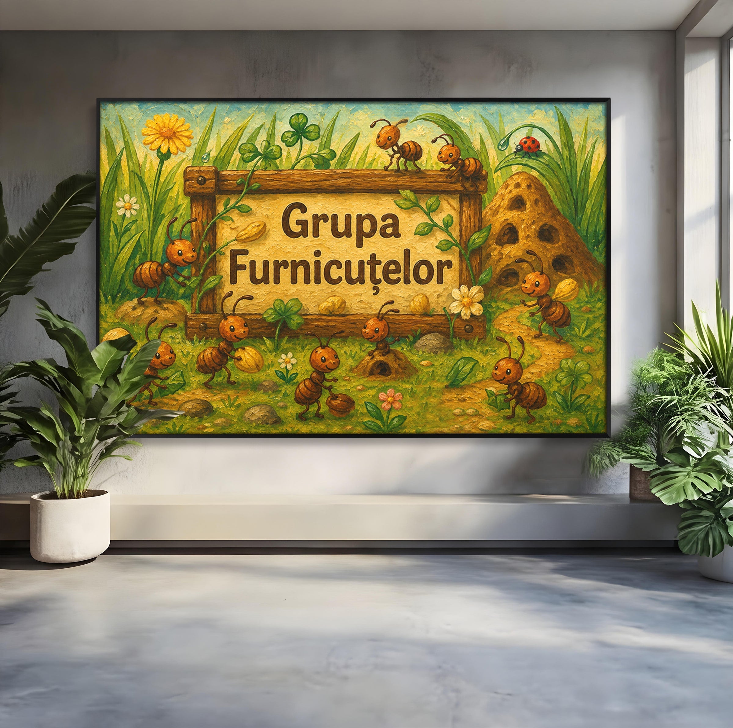 Tablou Canvas Premium LuxCanva® K1100, Furnicute Vesele, Furnici, Natura, Fericire, Copii, Gradina, Living, Culori Vibrante