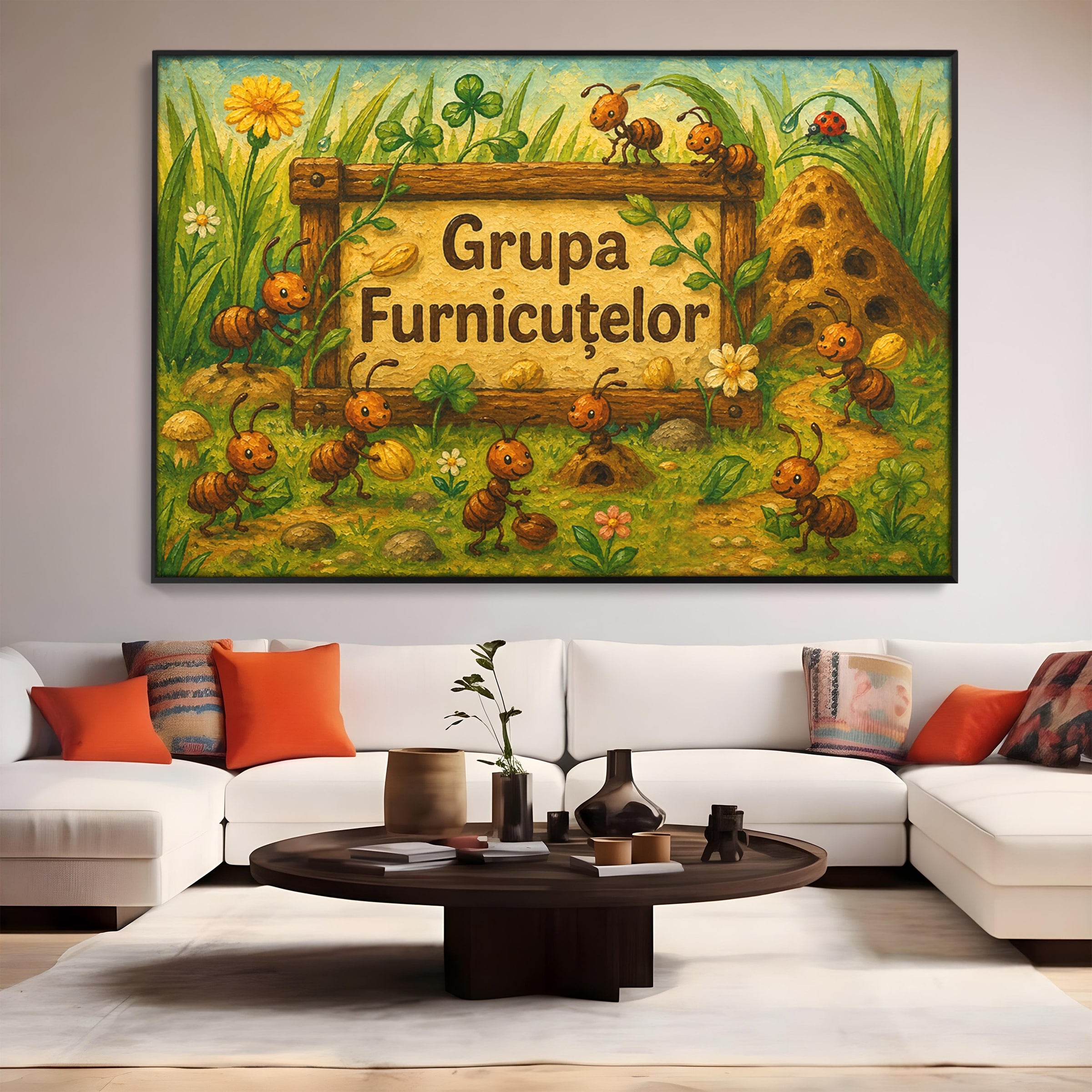 Tablou Canvas Premium LuxCanva® K1100, Furnicute Vesele, Furnici, Natura, Fericire, Copii, Gradina, Living, Culori Vibrante