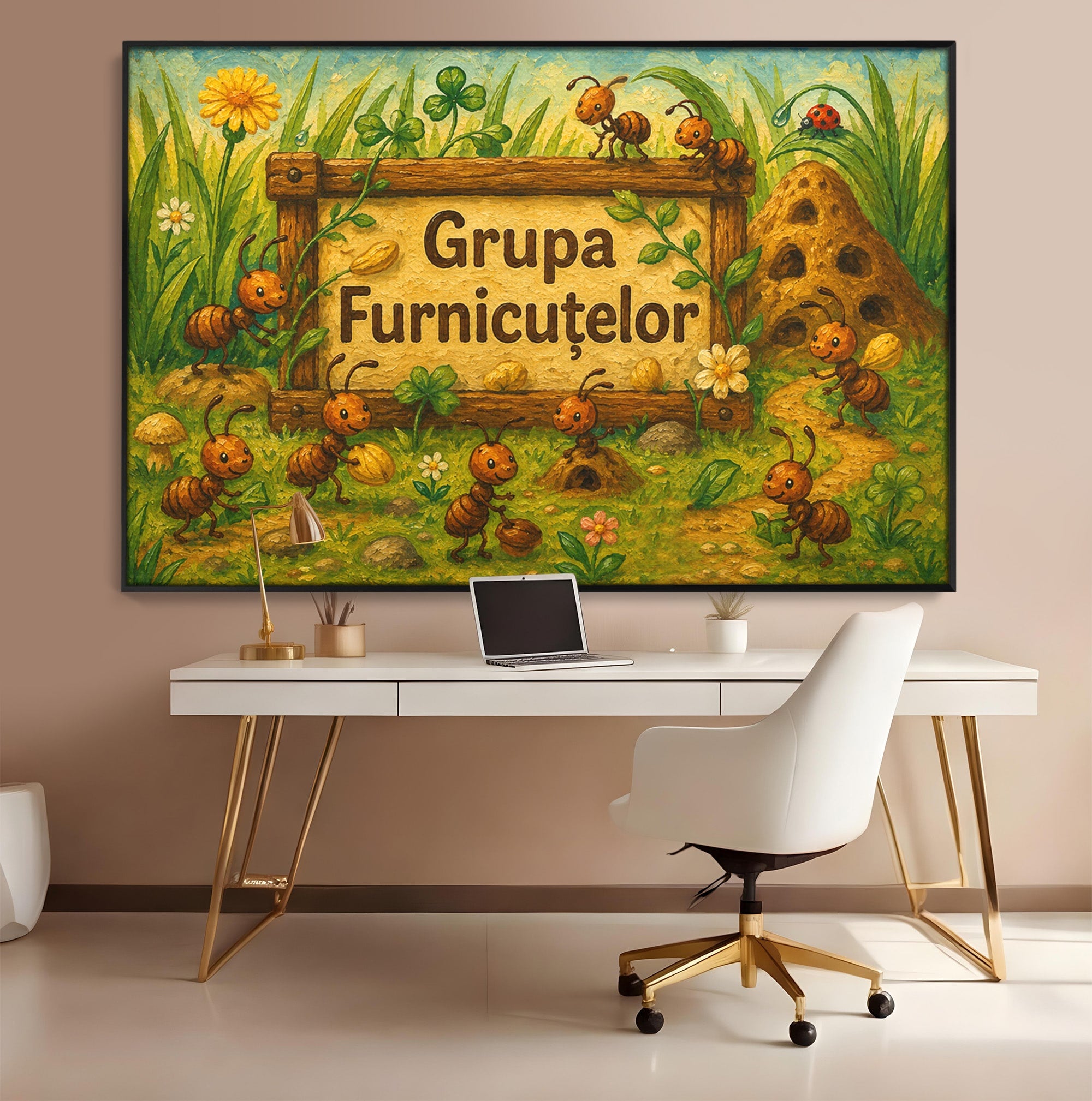 Tablou Canvas Premium LuxCanva® K1100, Furnicute Vesele, Furnici, Natura, Fericire, Copii, Gradina, Living, Culori Vibrante