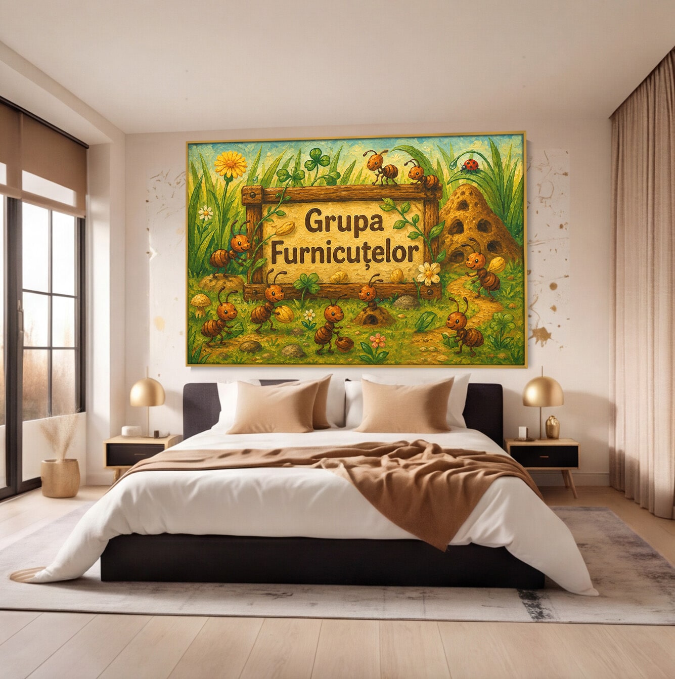 Tablou Canvas Premium LuxCanva® K1100, Furnicute Vesele, Furnici, Natura, Fericire, Copii, Gradina, Living, Culori Vibrante