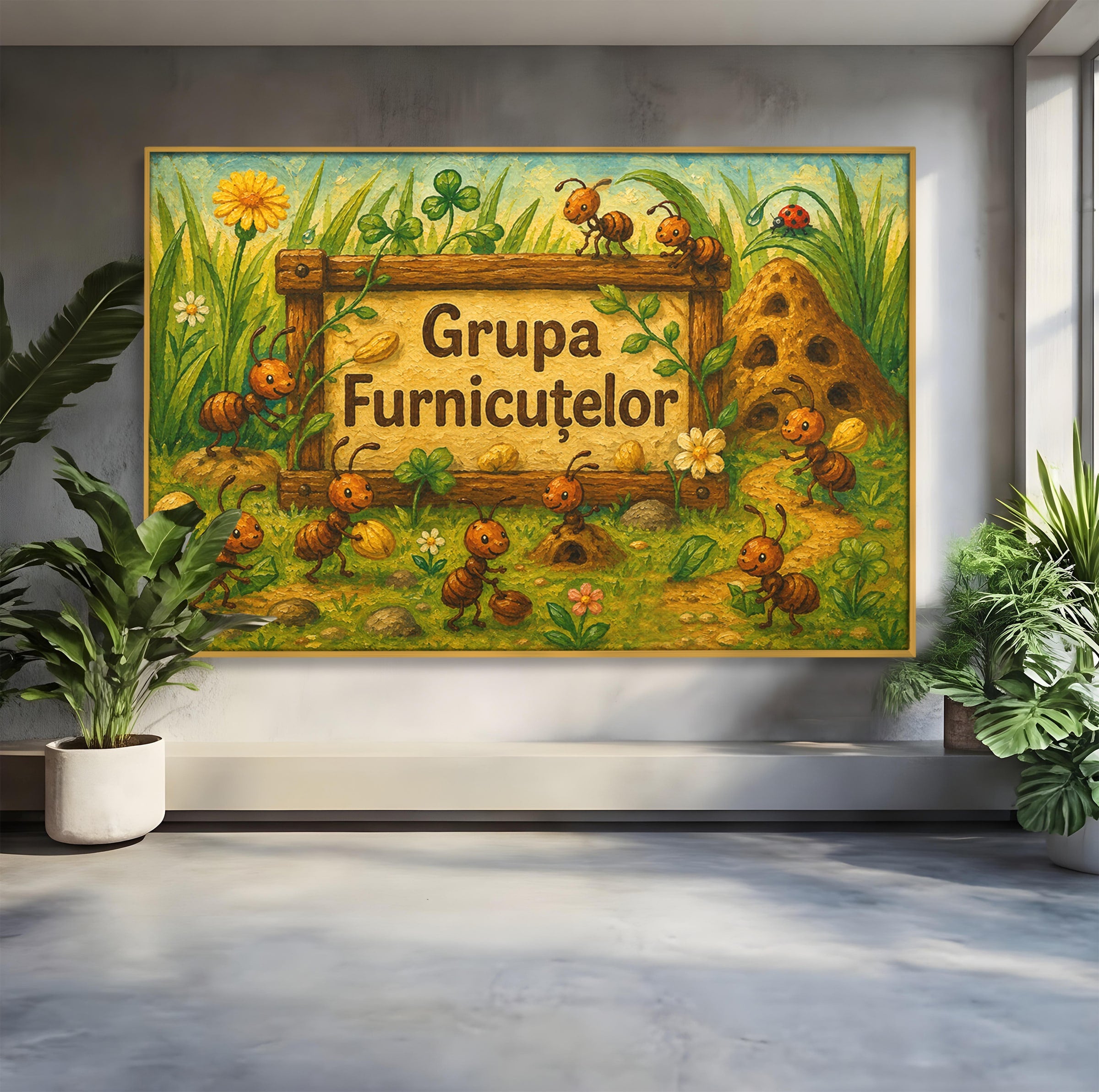 Tablou Canvas Premium LuxCanva® K1100, Furnicute Vesele, Furnici, Natura, Fericire, Copii, Gradina, Living, Culori Vibrante