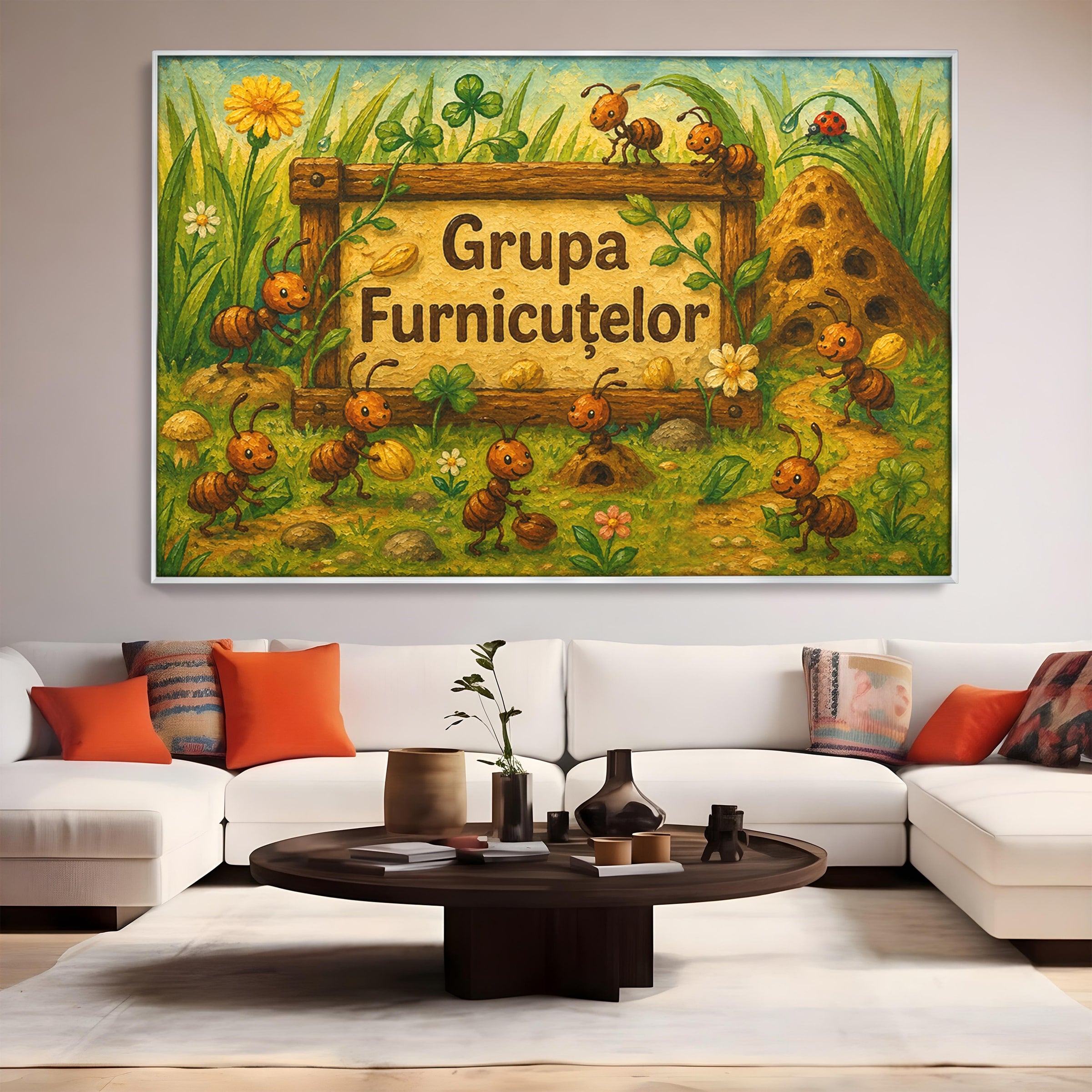 Tablou Canvas Premium LuxCanva® K1100, Furnicute Vesele, Furnici, Natura, Fericire, Copii, Gradina, Living, Culori Vibrante
