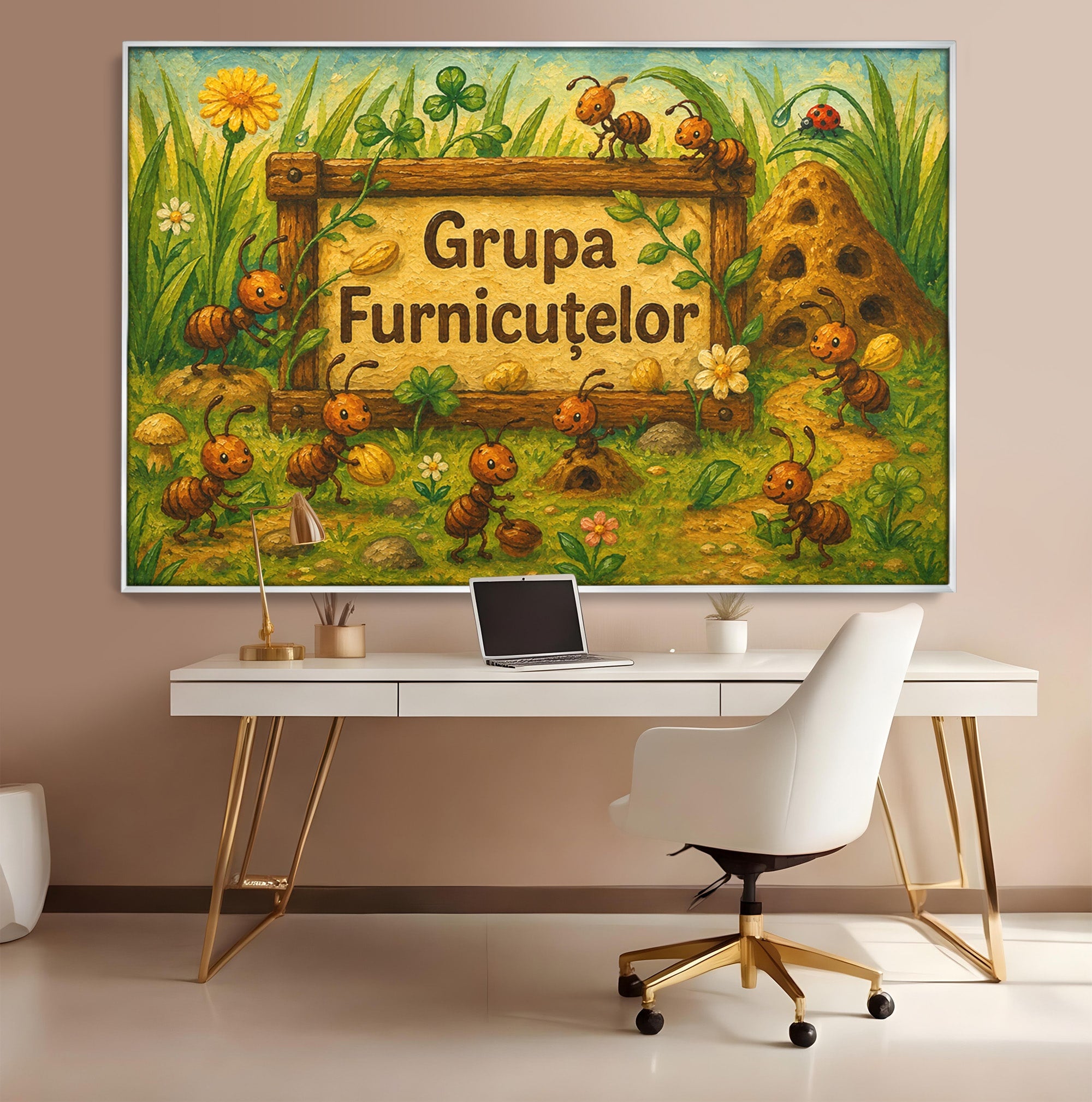Tablou Canvas Premium LuxCanva® K1100, Furnicute Vesele, Furnici, Natura, Fericire, Copii, Gradina, Living, Culori Vibrante