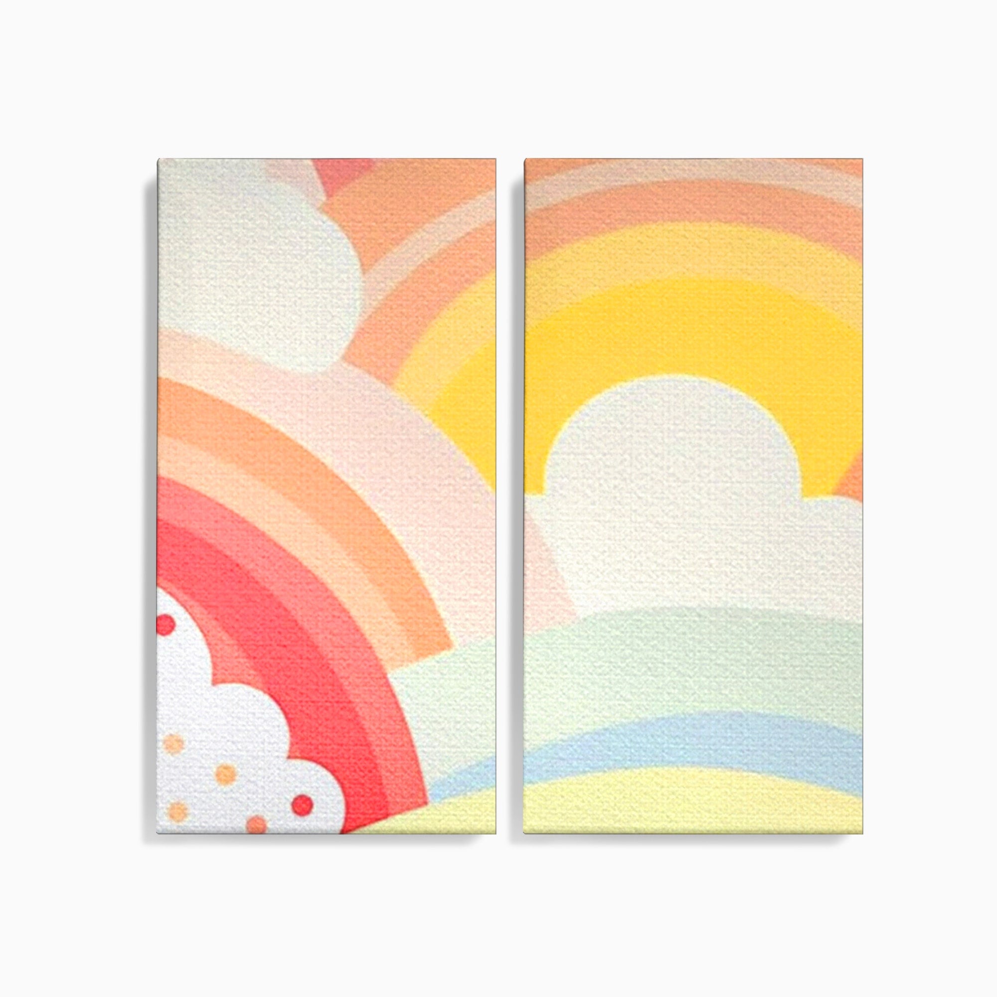 Set 2 Tablouri Canvas Premium LuxCanva® K2-1034, Zambetul Cerului, Pastel, Curcubeu, Nori, Pufosi, Energie, Blandete, Atmosfera, Copilarie, Cer, Poveste, Optimism, Fericire, Camera Copil, Dormitor