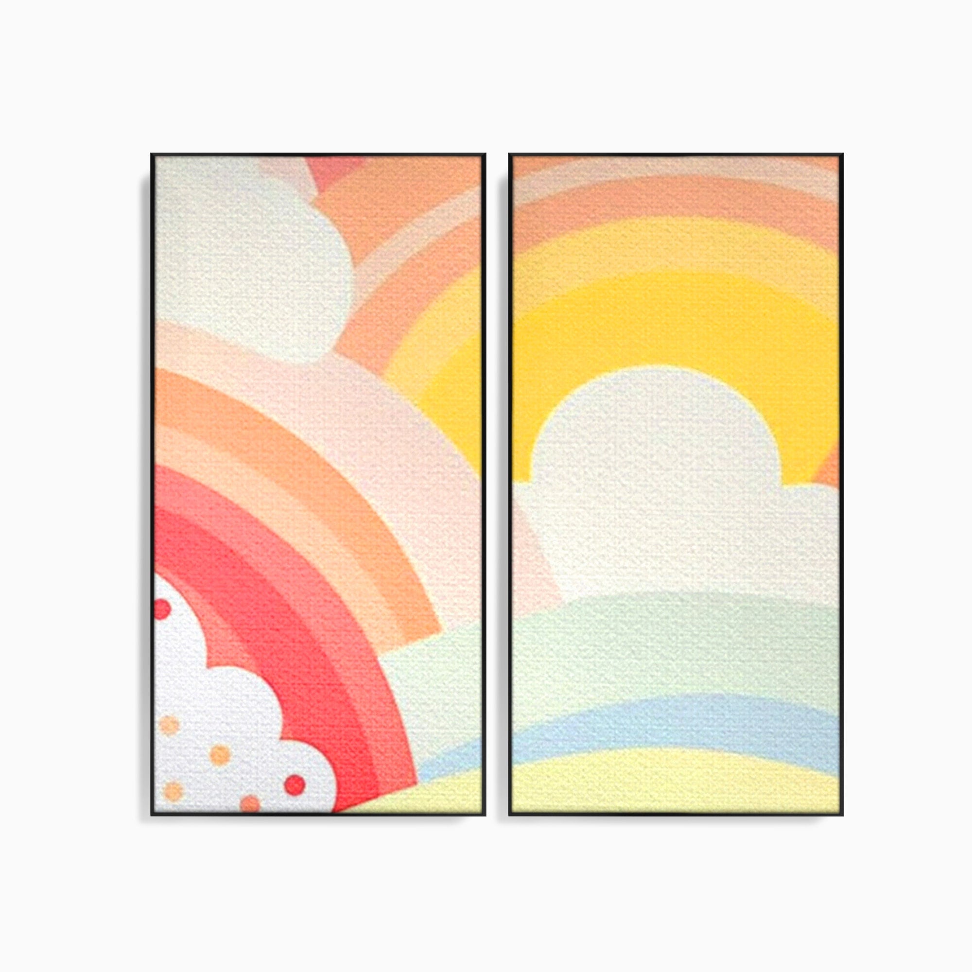 Set 2 Tablouri Canvas Premium LuxCanva® K2-1034, Zambetul Cerului, Pastel, Curcubeu, Nori, Pufosi, Energie, Blandete, Atmosfera, Copilarie, Cer, Poveste, Optimism, Fericire, Camera Copil, Dormitor
