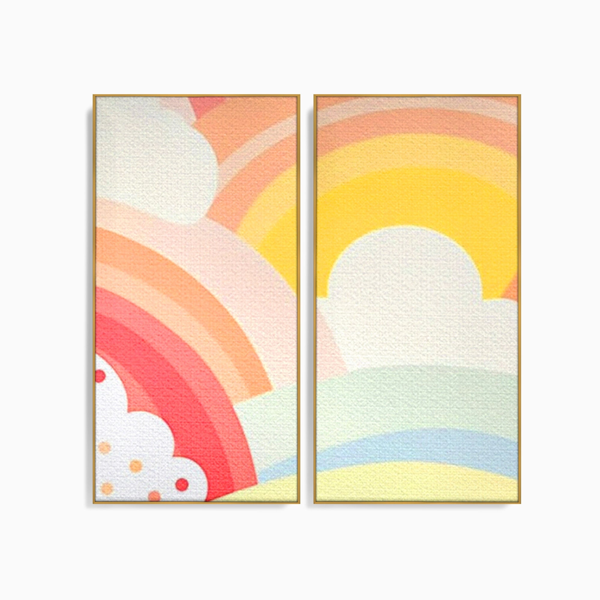 Set 2 Tablouri Canvas Premium LuxCanva® K2-1034, Zambetul Cerului, Pastel, Curcubeu, Nori, Pufosi, Energie, Blandete, Atmosfera, Copilarie, Cer, Poveste, Optimism, Fericire, Camera Copil, Dormitor
