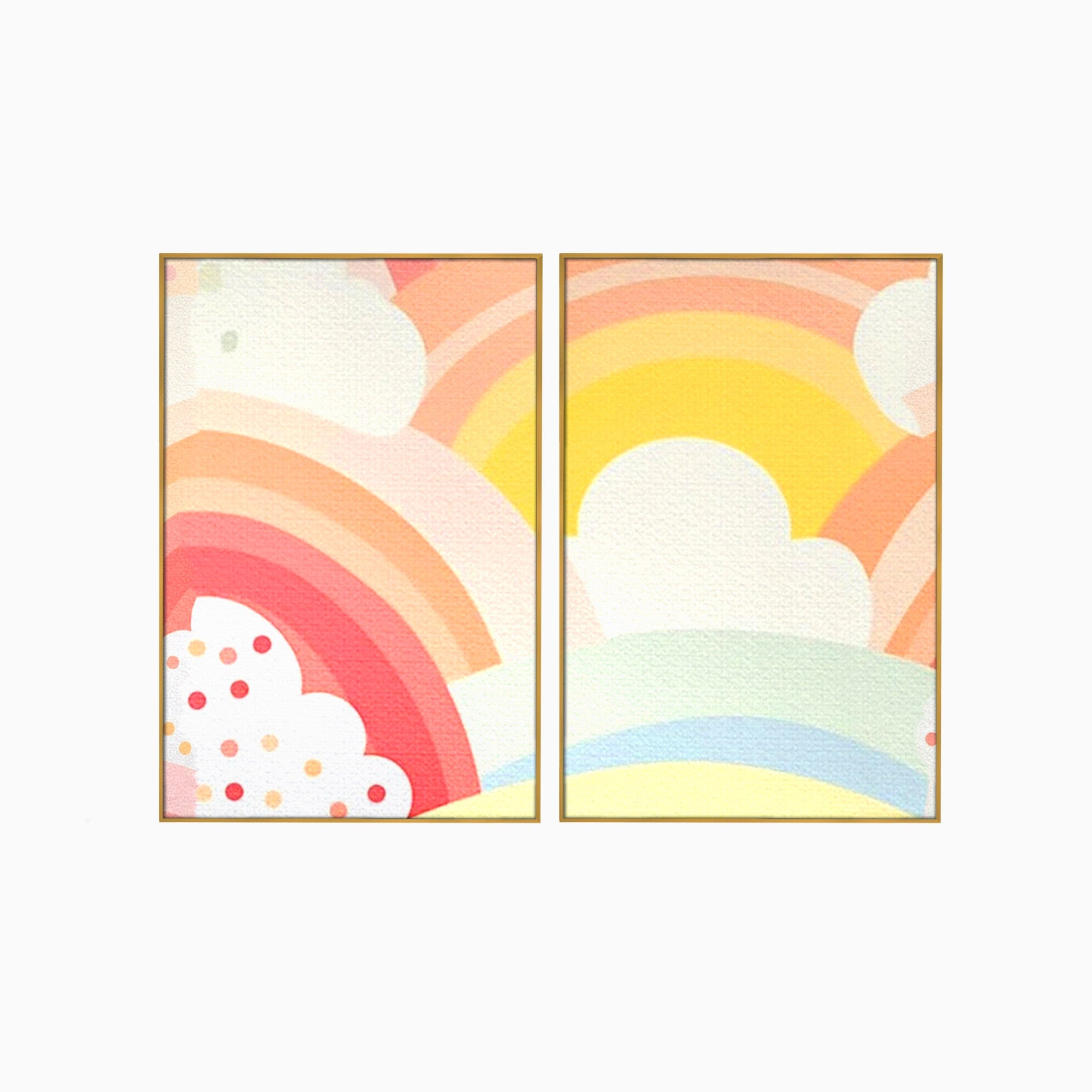 Set 2 Tablouri Canvas Premium LuxCanva® K2-1034, Zambetul Cerului, Pastel, Curcubeu, Nori, Pufosi, Energie, Blandete, Atmosfera, Copilarie, Cer, Poveste, Optimism, Fericire, Camera Copil, Dormitor
