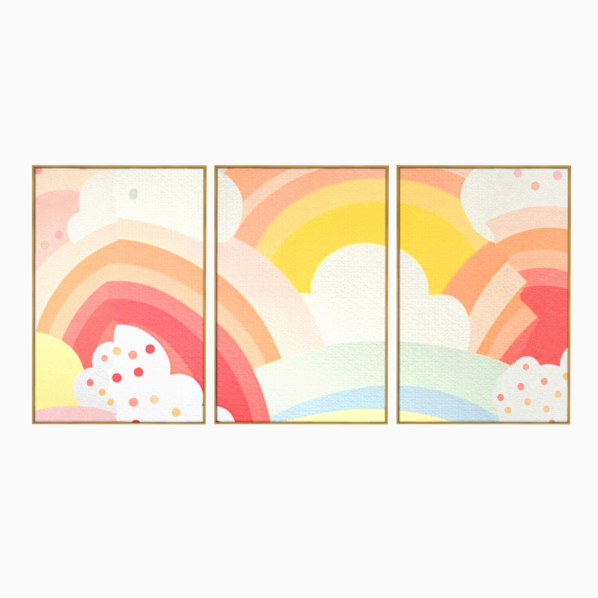 Set 3 Tablouri Canvas Premium LuxCanva® K3-1034, Zambetul Cerului, Pastel, Curcubeu, Nori, Pufosi, Energie, Blandete, Atmosfera, Copilarie, Cer, Poveste, Optimism, Fericire, Camera Copil, Dormitor
