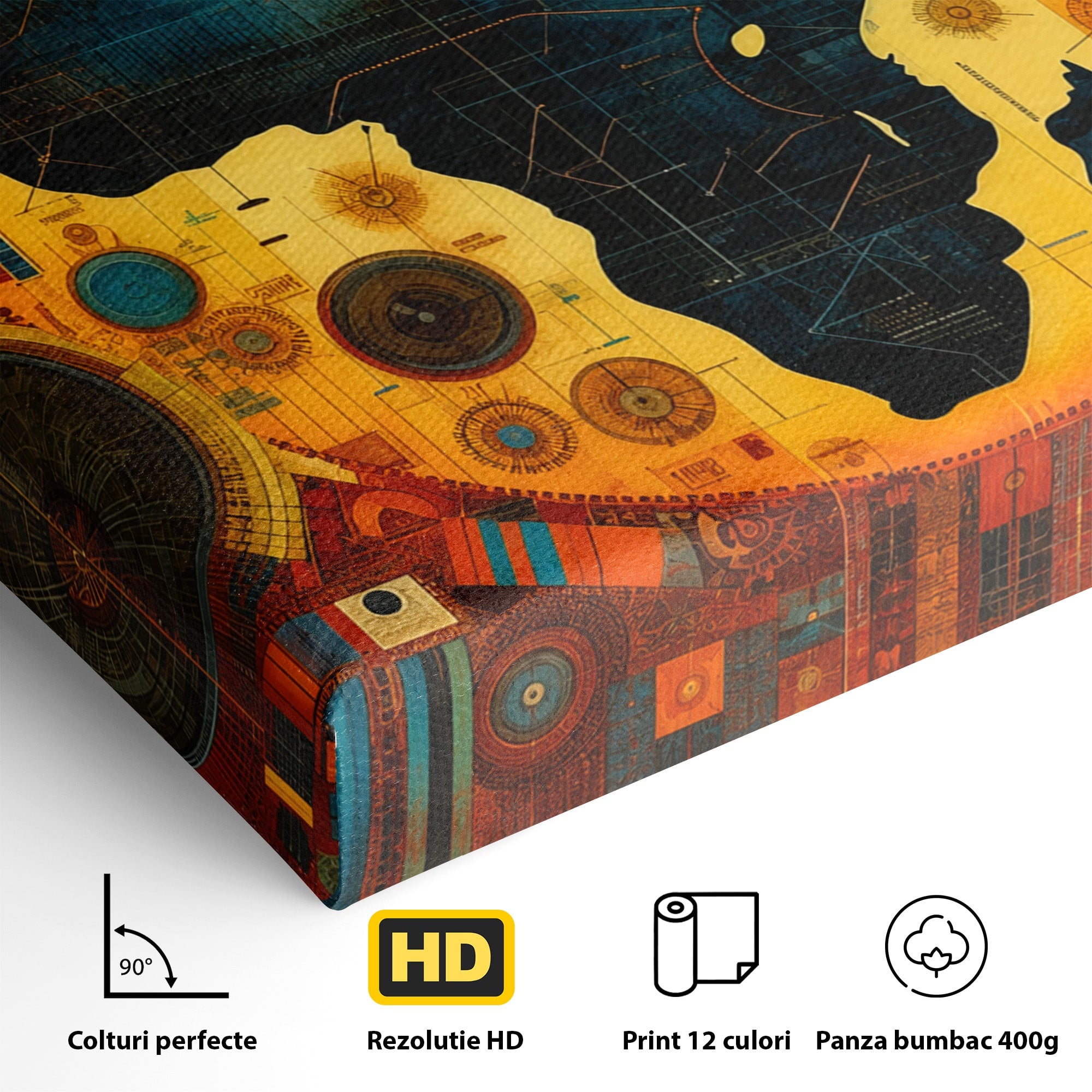 Tablou Canvas Premium LuxCanva® L1002, Inima Africii, Harta, Africa, Abstract, Geometric, Birou, Culori Vibrante