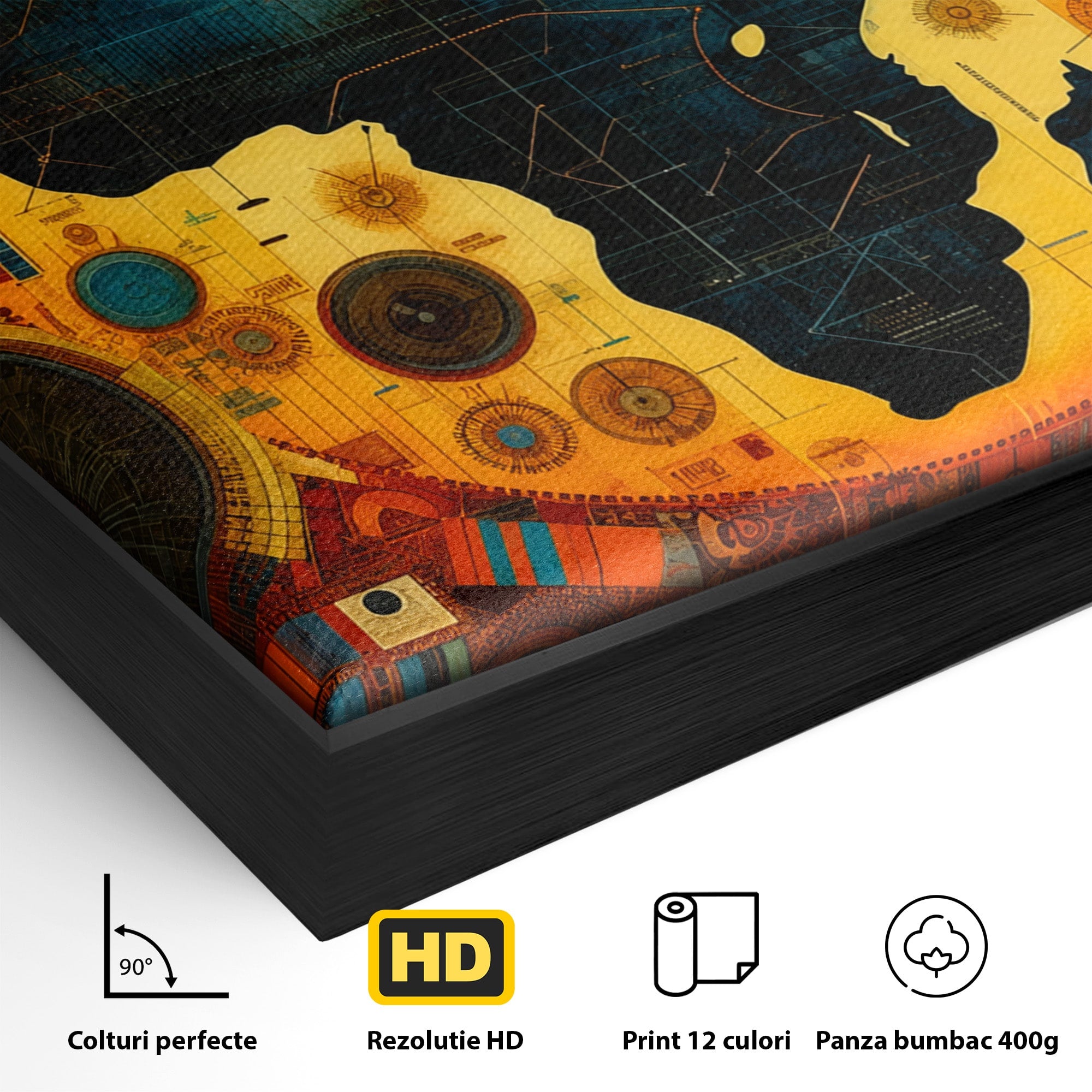 Tablou Canvas Premium LuxCanva® L1002, Inima Africii, Harta, Africa, Abstract, Geometric, Birou, Culori Vibrante