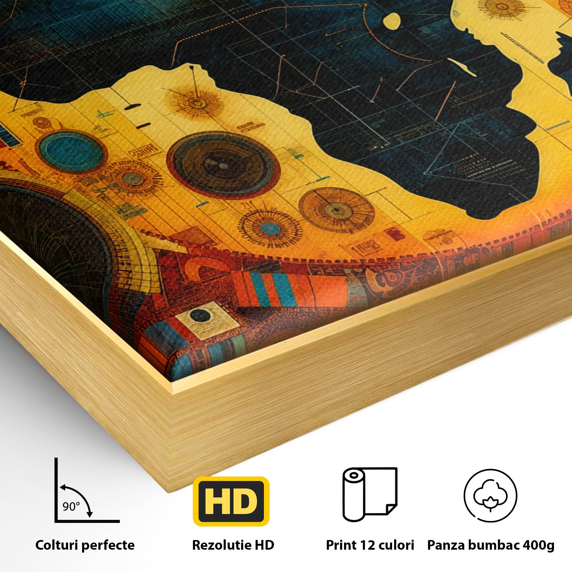 Tablou Canvas Premium LuxCanva® L1002, Inima Africii, Harta, Africa, Abstract, Geometric, Birou, Culori Vibrante
