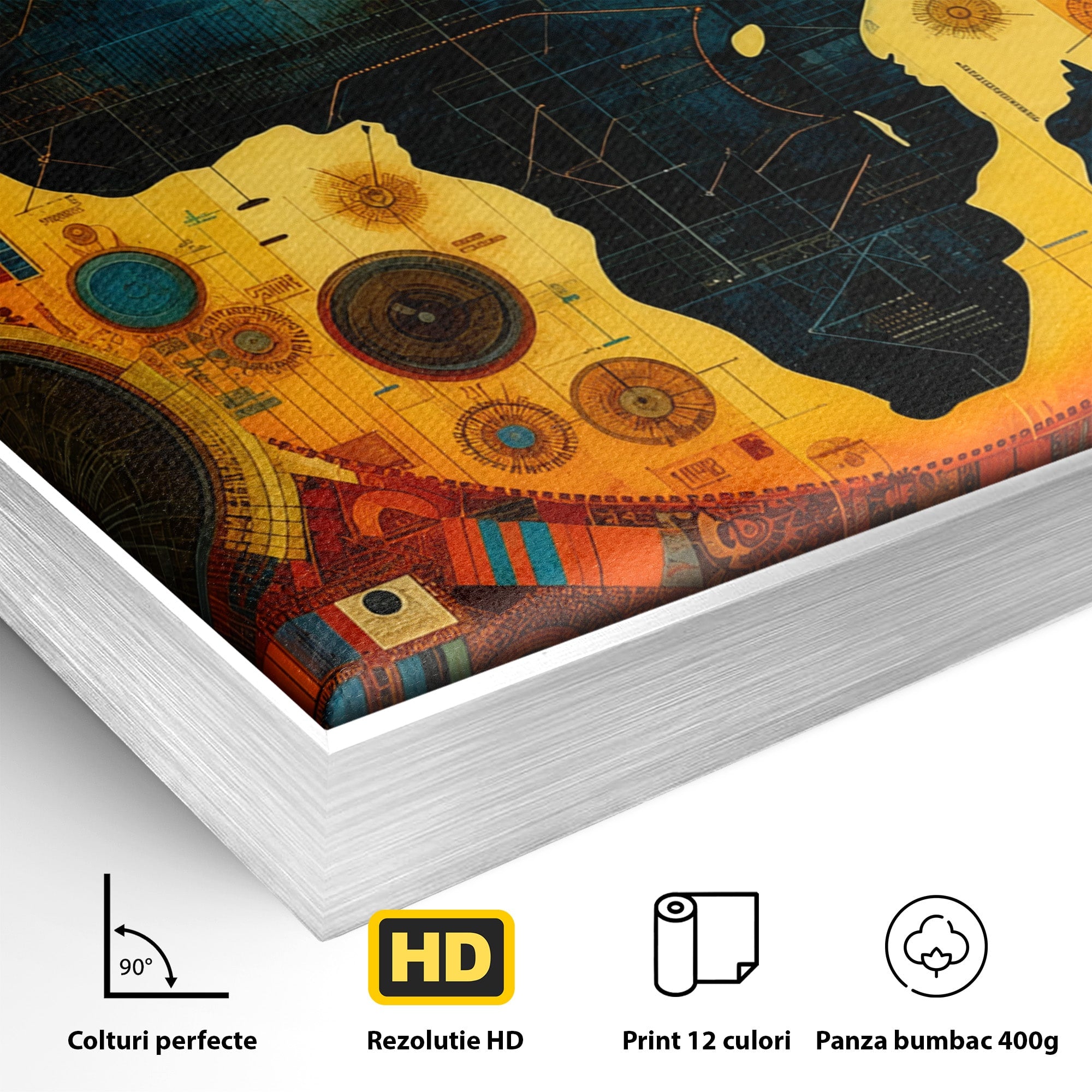 Tablou Canvas Premium LuxCanva® L1002, Inima Africii, Harta, Africa, Abstract, Geometric, Birou, Culori Vibrante