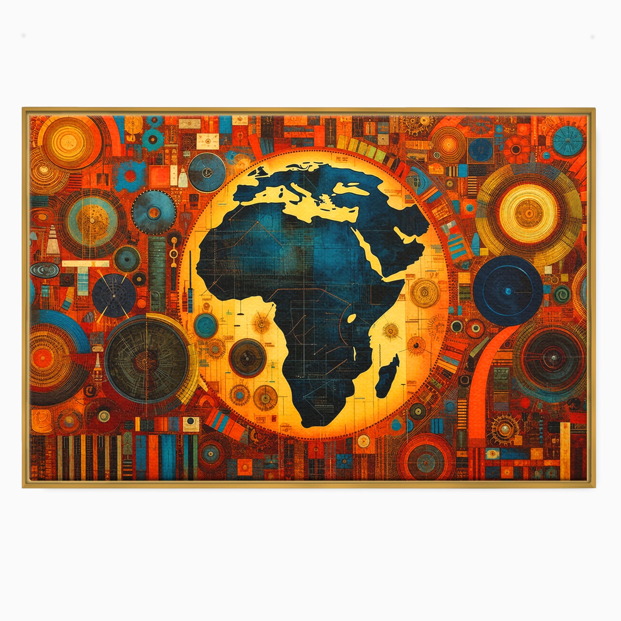 Tablou Canvas Premium LuxCanva® L1002, Inima Africii, Harta, Africa, Abstract, Geometric, Birou, Culori Vibrante