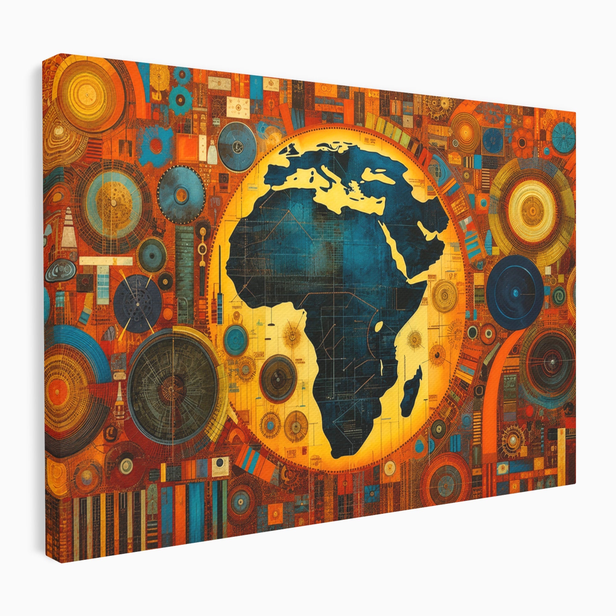 Tablou Canvas Premium LuxCanva® L1002, Inima Africii, Harta, Africa, Abstract, Geometric, Birou, Culori Vibrante