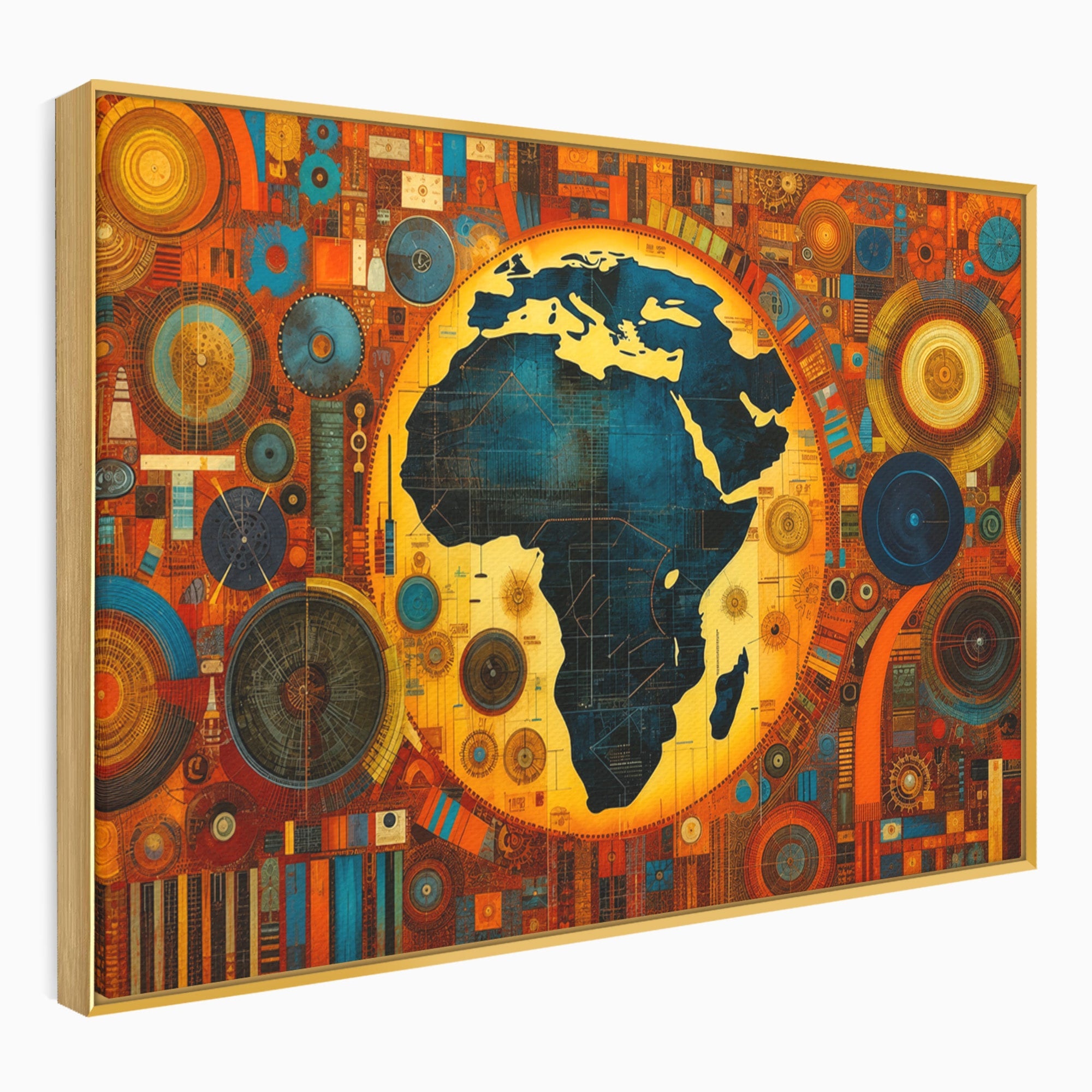 Tablou Canvas Premium LuxCanva® L1002, Inima Africii, Harta, Africa, Abstract, Geometric, Birou, Culori Vibrante