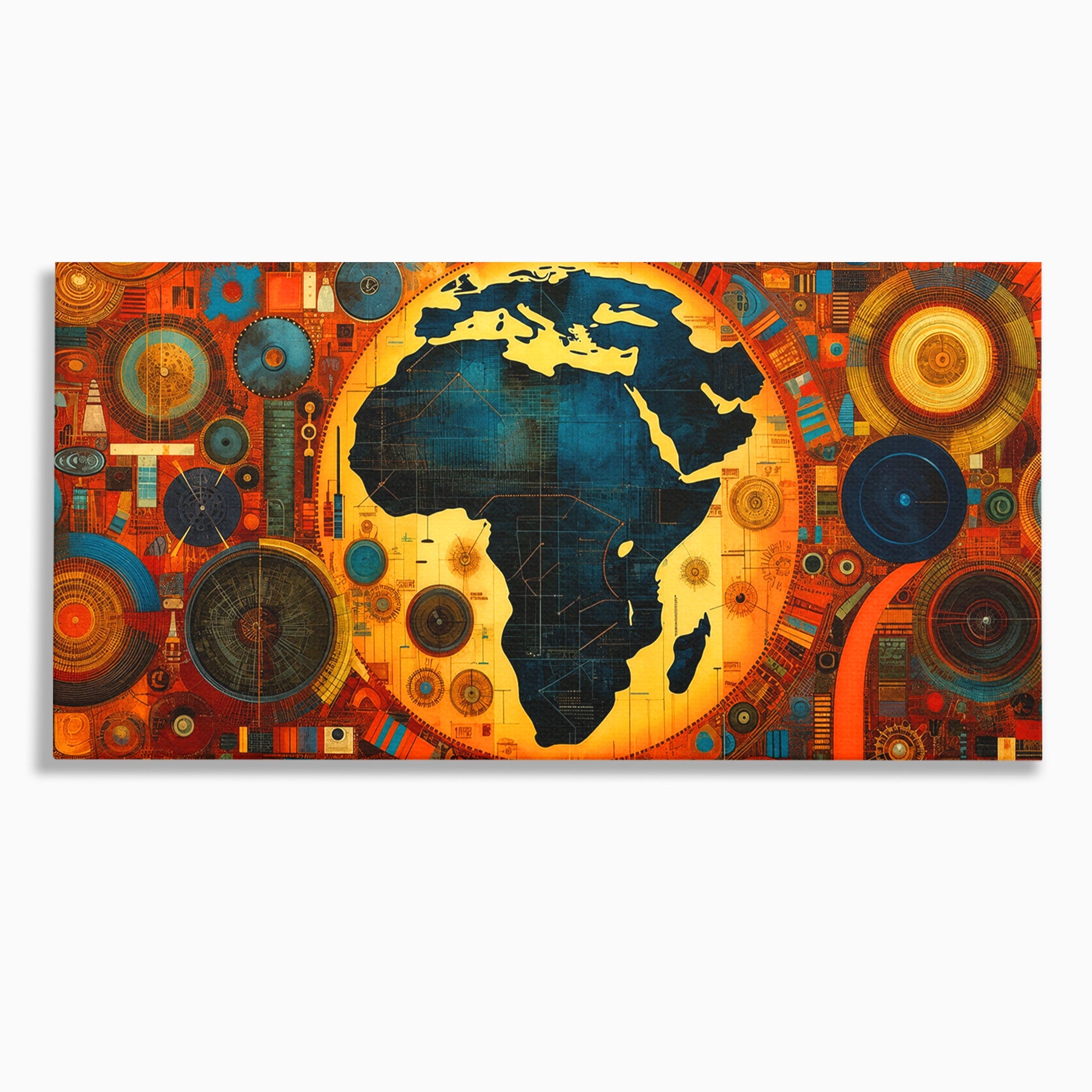 Tablou Canvas Premium LuxCanva® L1002, Inima Africii, Harta, Africa, Abstract, Geometric, Birou, Culori Vibrante