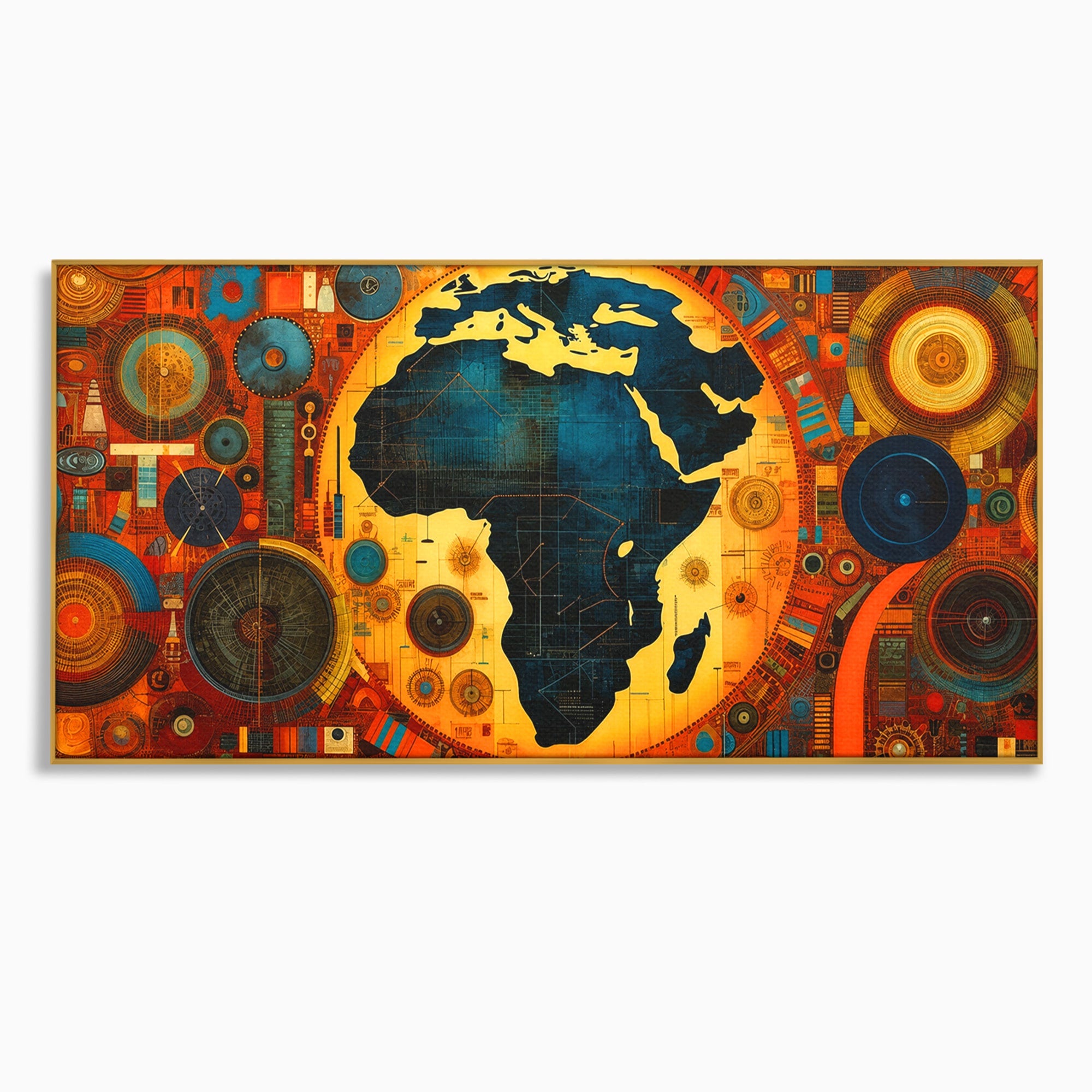 Tablou Canvas Premium LuxCanva® L1002, Inima Africii, Harta, Africa, Abstract, Geometric, Birou, Culori Vibrante