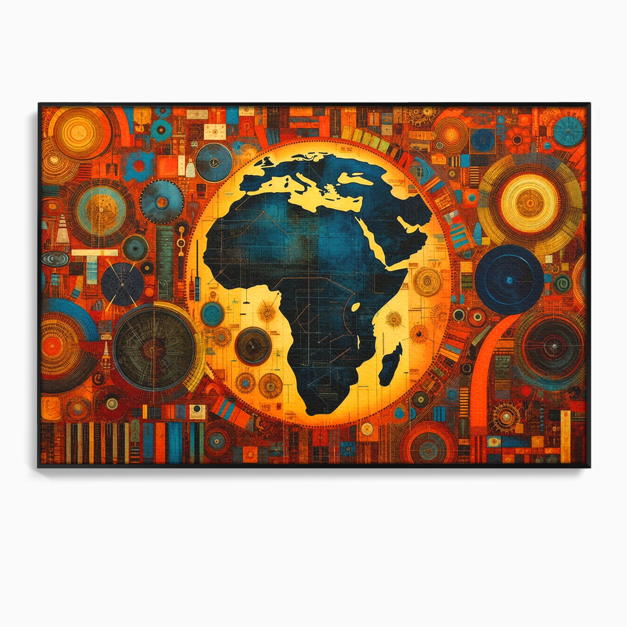 Tablou Canvas Premium LuxCanva® L1002, Inima Africii, Harta, Africa, Abstract, Geometric, Birou, Culori Vibrante