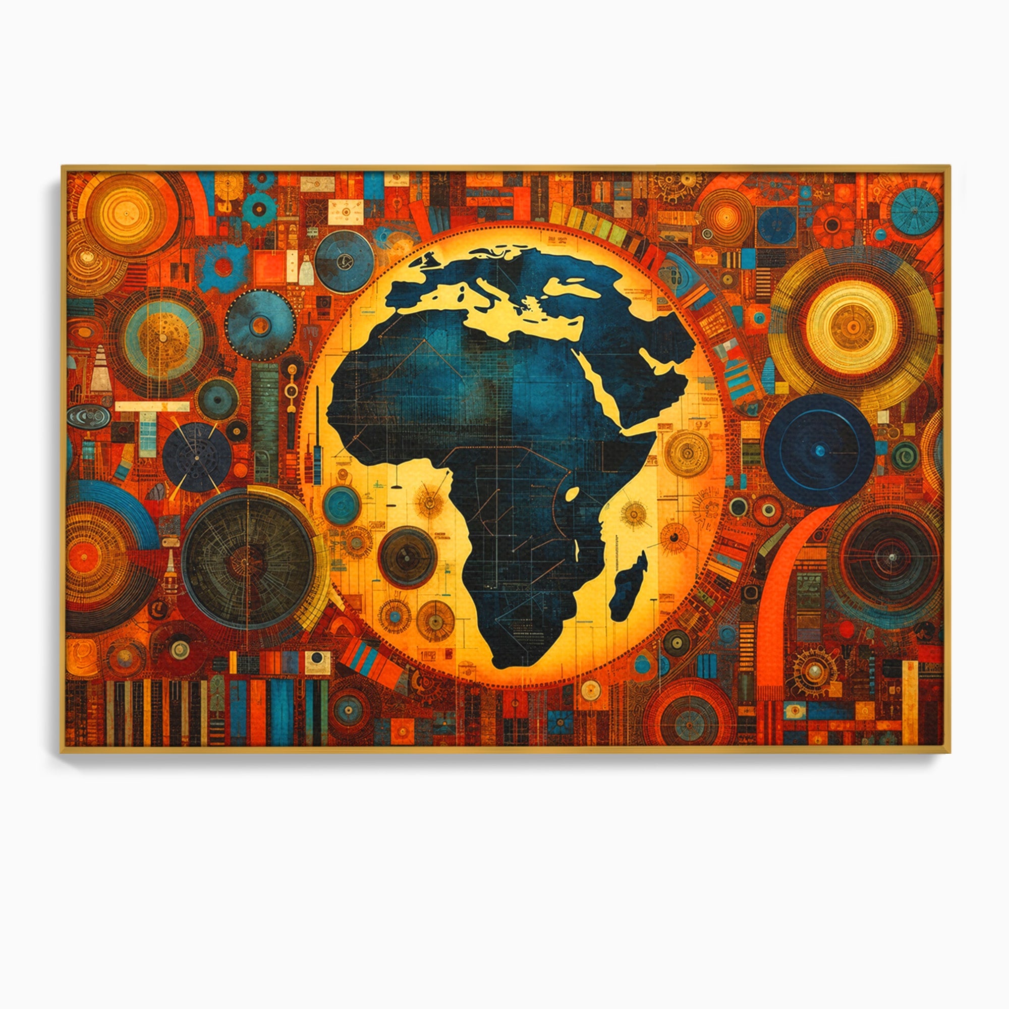 Tablou Canvas Premium LuxCanva® L1002, Inima Africii, Harta, Africa, Abstract, Geometric, Birou, Culori Vibrante