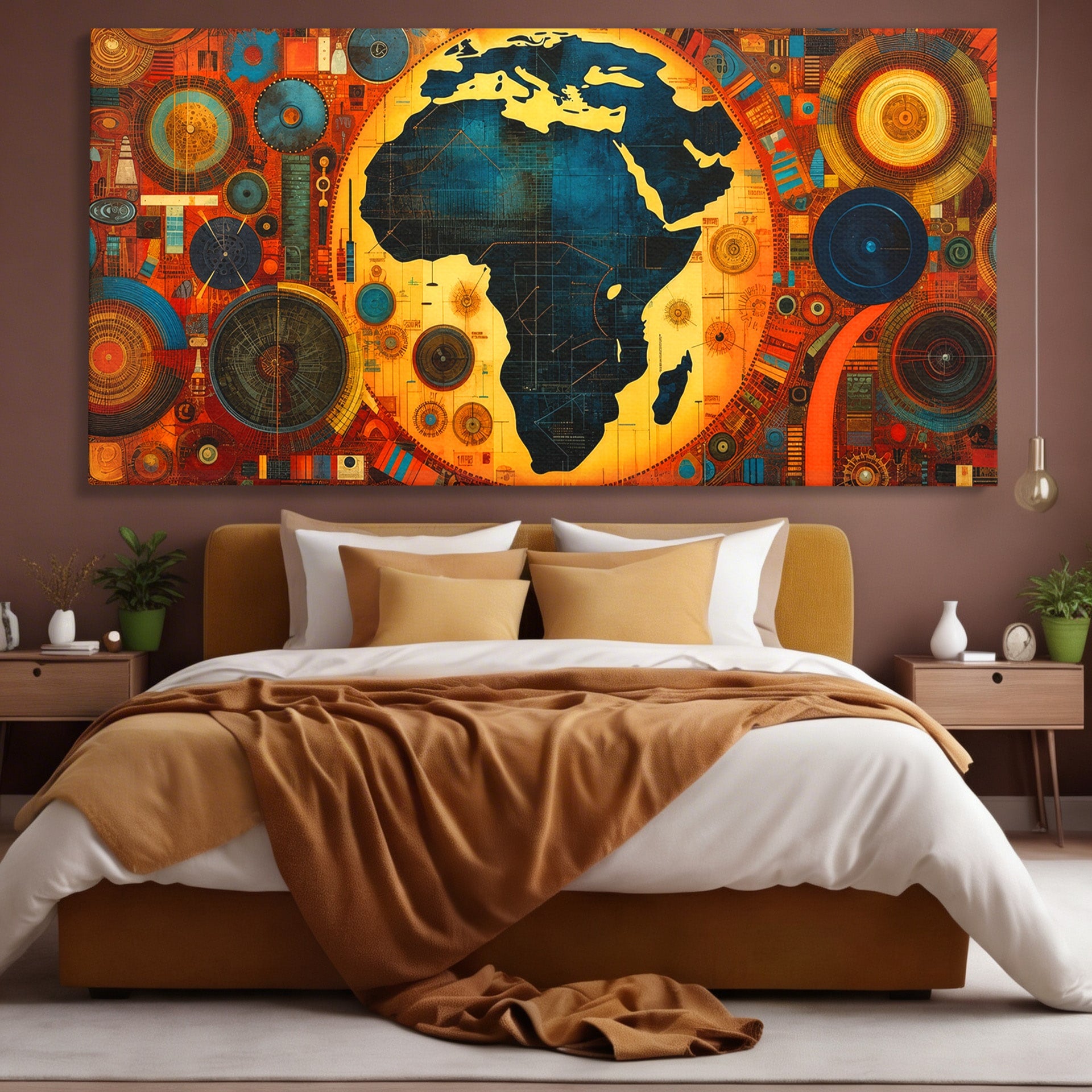 Tablou Canvas Premium LuxCanva® L1002, Inima Africii, Harta, Africa, Abstract, Geometric, Birou, Culori Vibrante