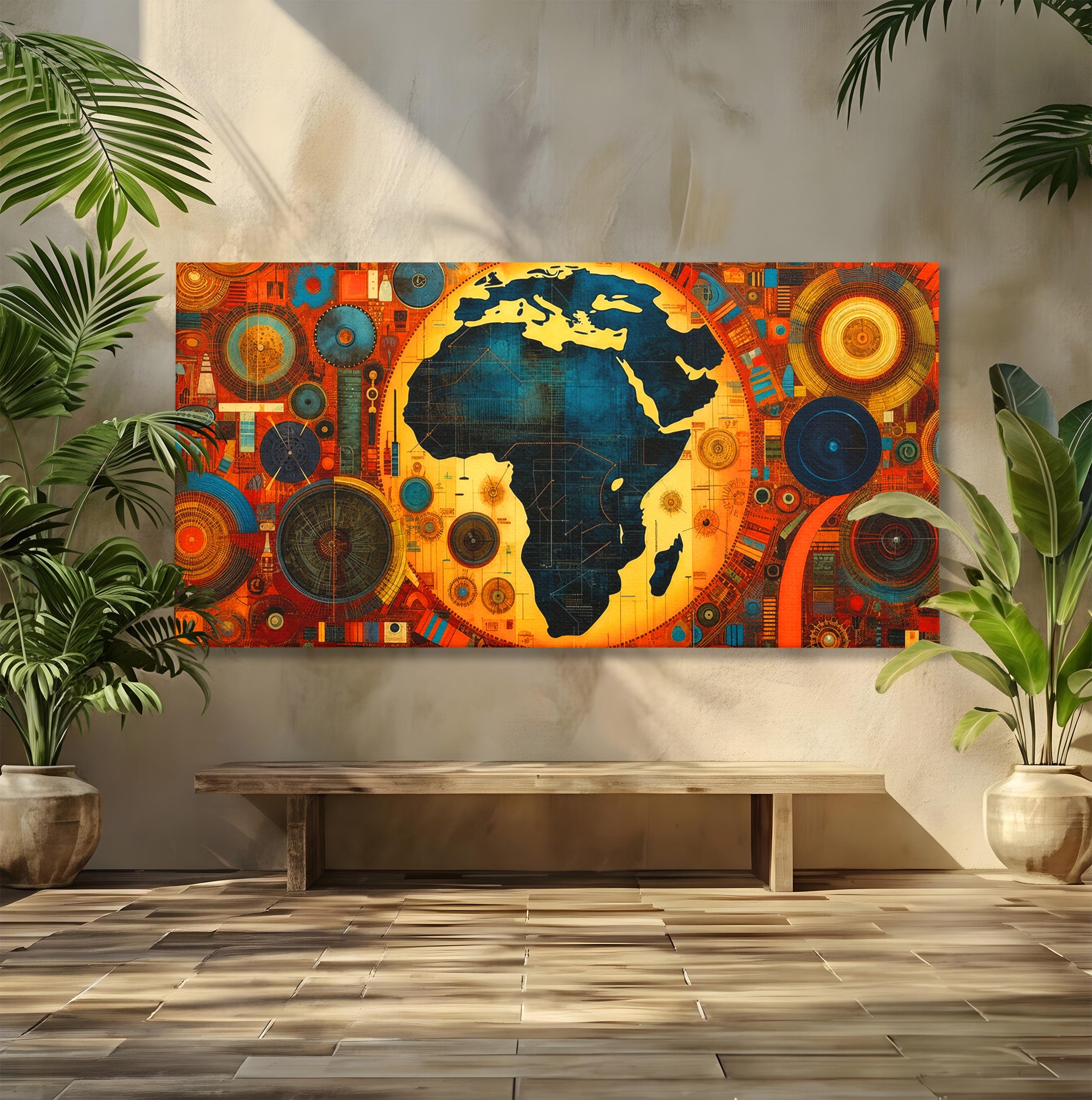 Tablou Canvas Premium LuxCanva® L1002, Inima Africii, Harta, Africa, Abstract, Geometric, Birou, Culori Vibrante