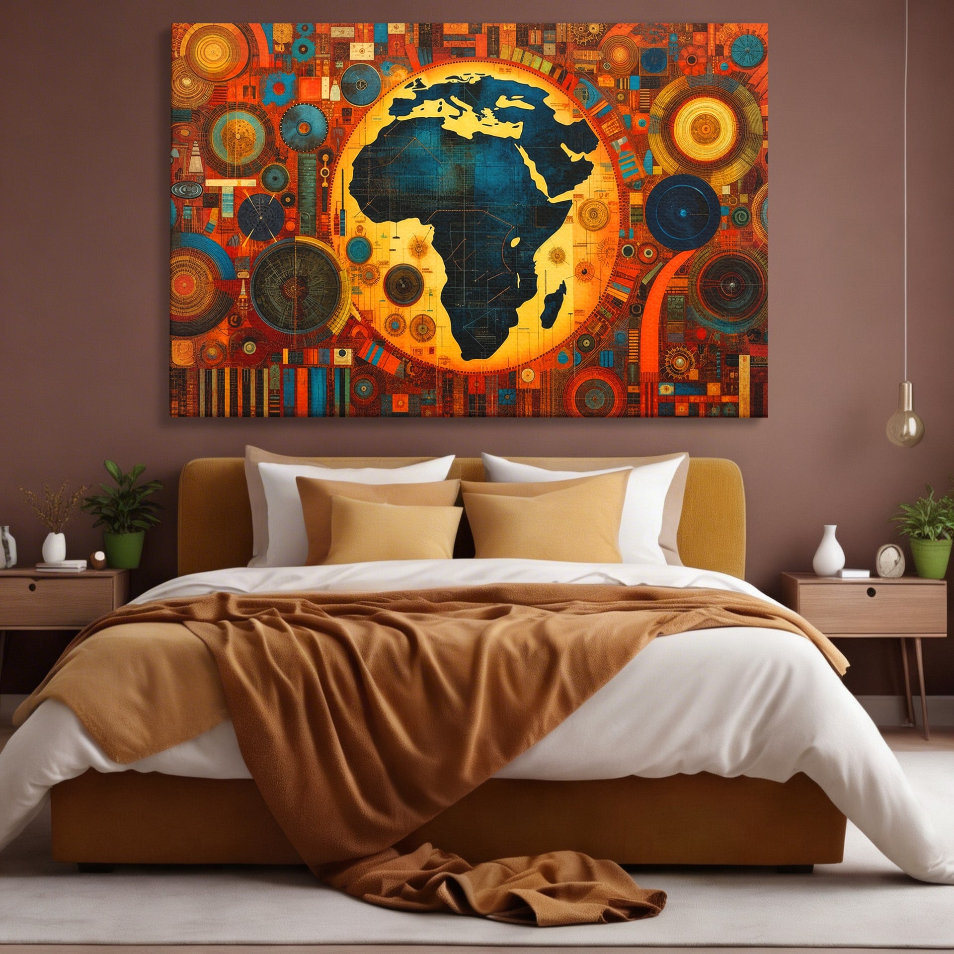 Tablou Canvas Premium LuxCanva® L1002, Inima Africii, Harta, Africa, Abstract, Geometric, Birou, Culori Vibrante