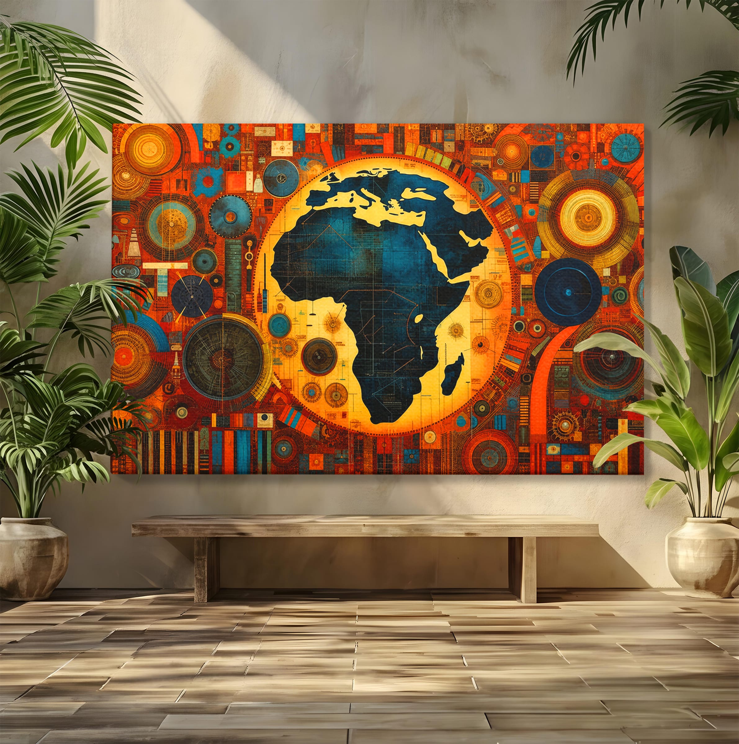 Tablou Canvas Premium LuxCanva® L1002, Inima Africii, Harta, Africa, Abstract, Geometric, Birou, Culori Vibrante
