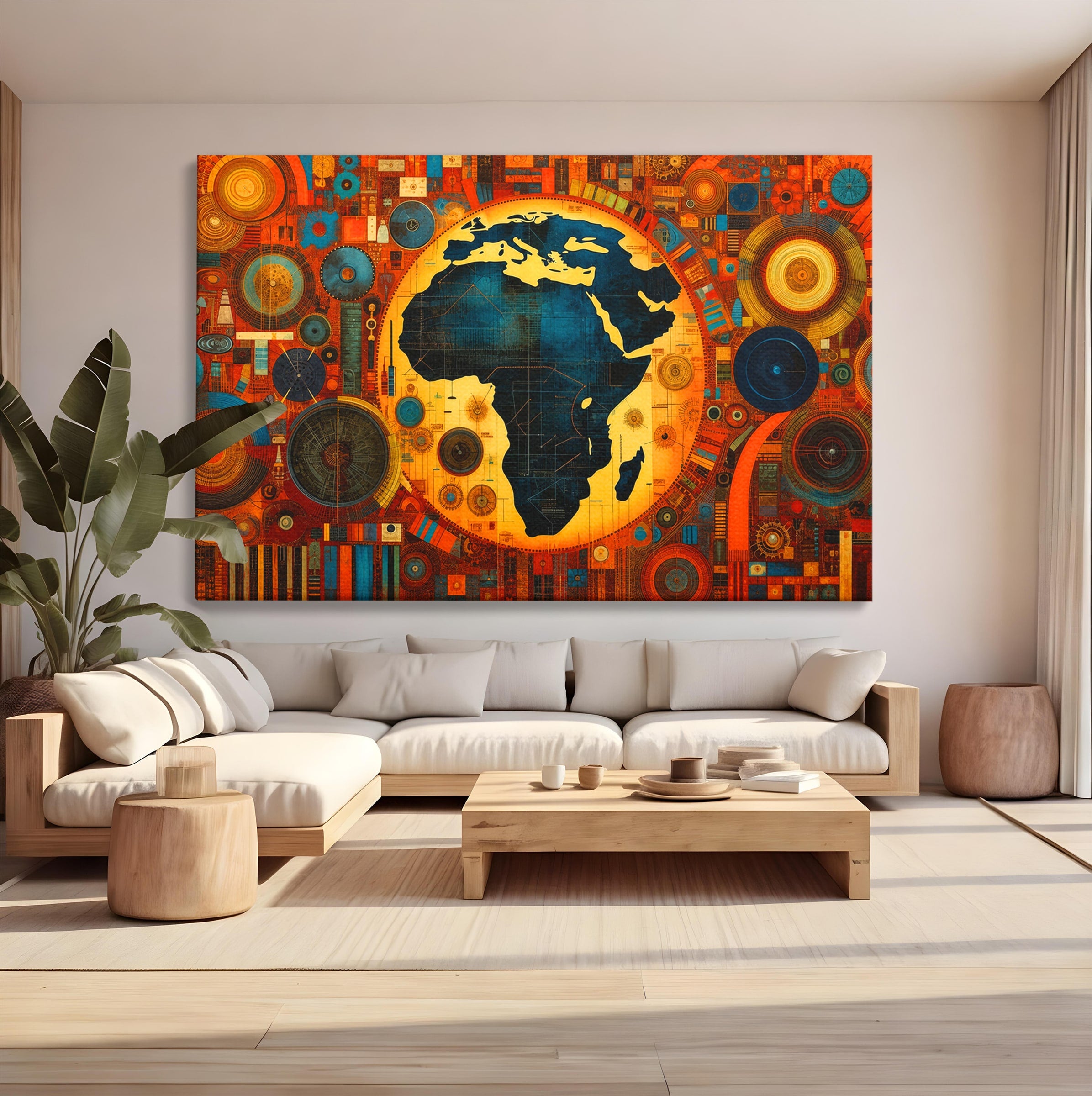 Tablou Canvas Premium LuxCanva® L1002, Inima Africii, Harta, Africa, Abstract, Geometric, Birou, Culori Vibrante