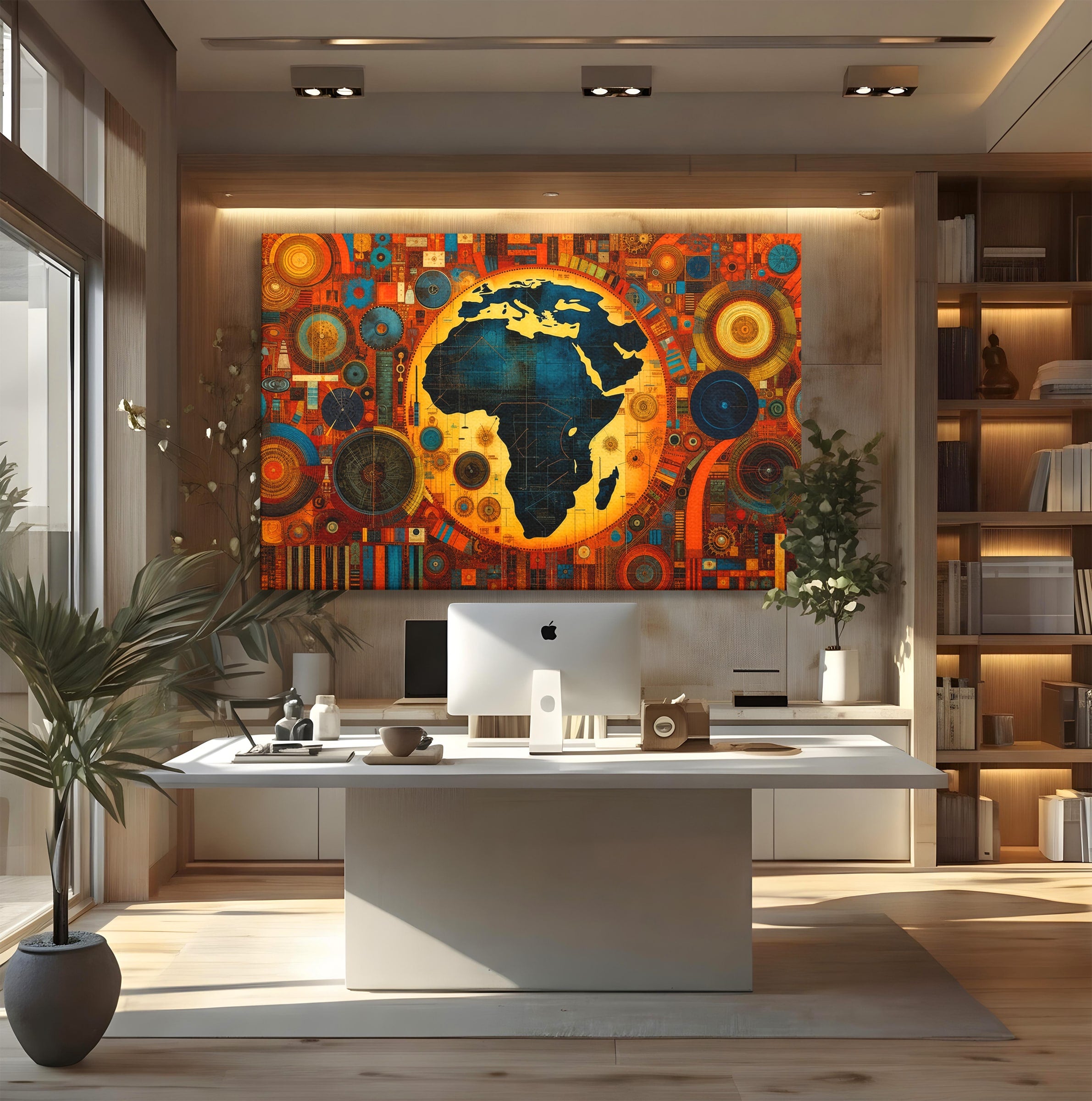Tablou Canvas Premium LuxCanva® L1002, Inima Africii, Harta, Africa, Abstract, Geometric, Birou, Culori Vibrante