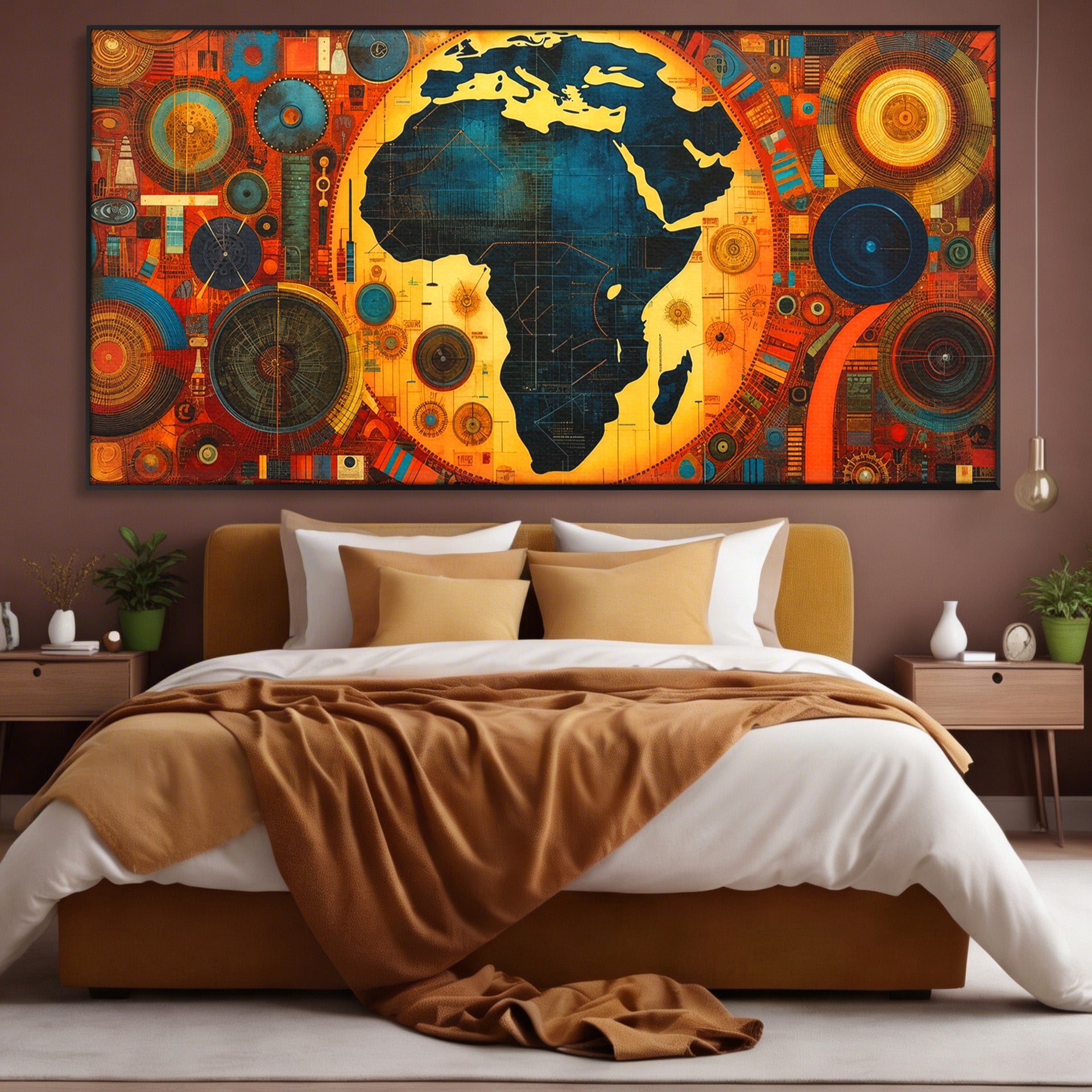 Tablou Canvas Premium LuxCanva® L1002, Inima Africii, Harta, Africa, Abstract, Geometric, Birou, Culori Vibrante