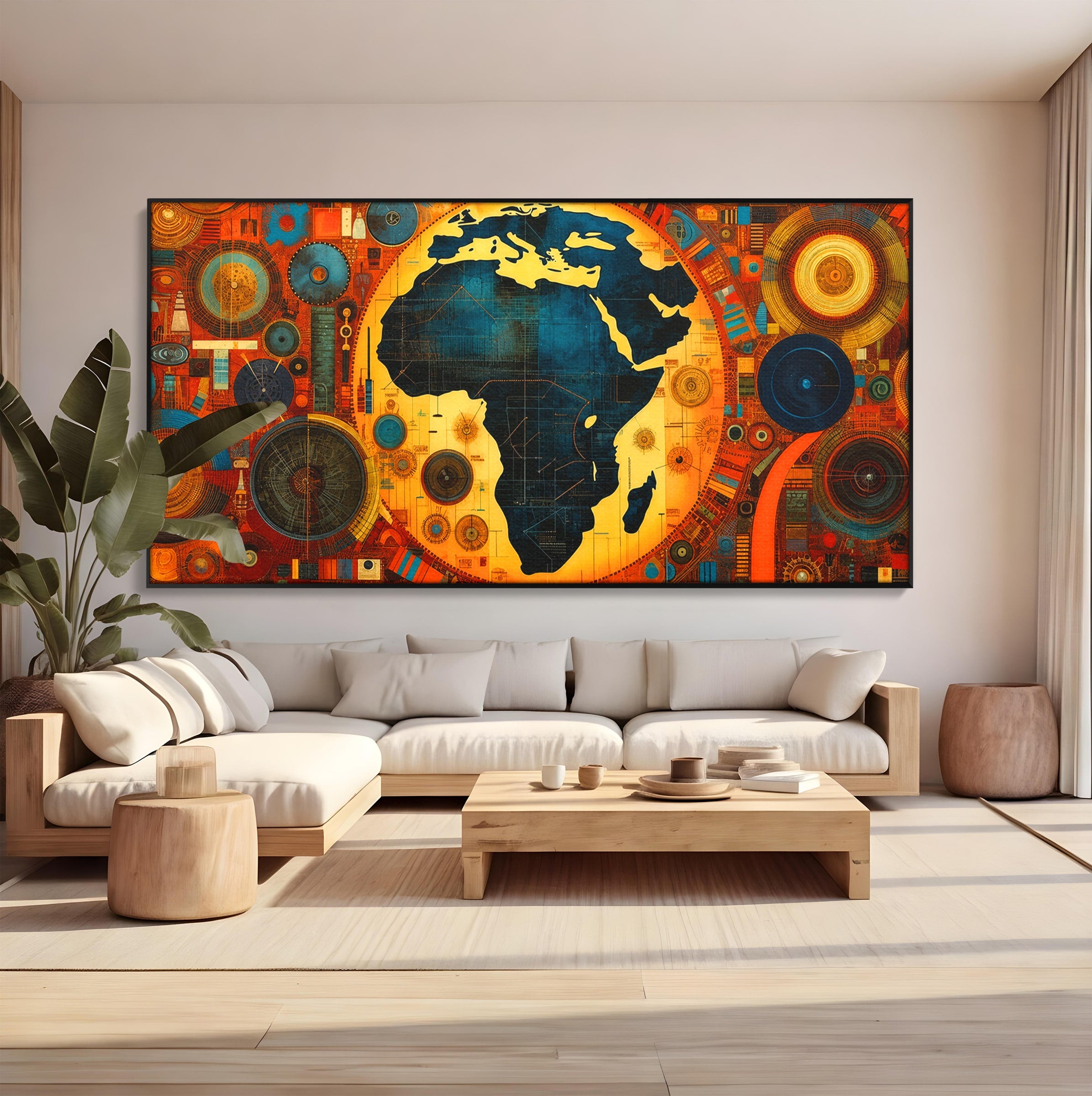 Tablou Canvas Premium LuxCanva® L1002, Inima Africii, Harta, Africa, Abstract, Geometric, Birou, Culori Vibrante