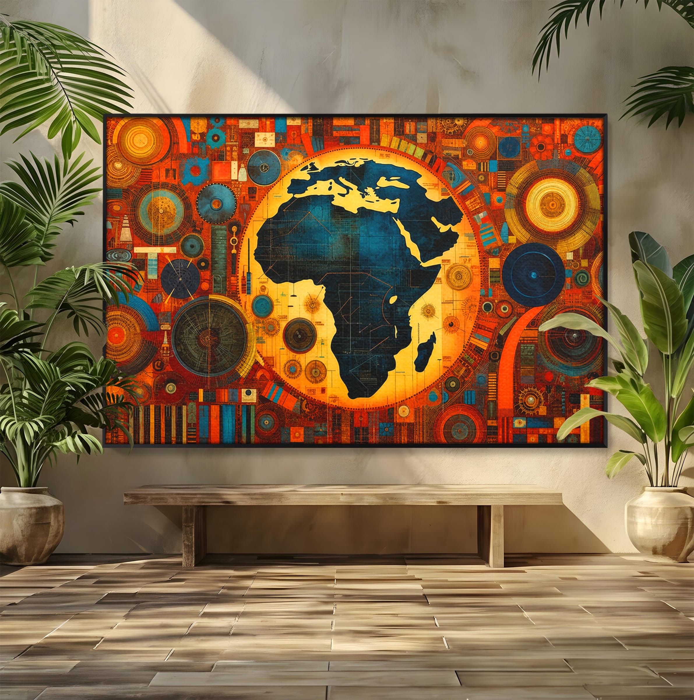 Tablou Canvas Premium LuxCanva® L1002, Inima Africii, Harta, Africa, Abstract, Geometric, Birou, Culori Vibrante
