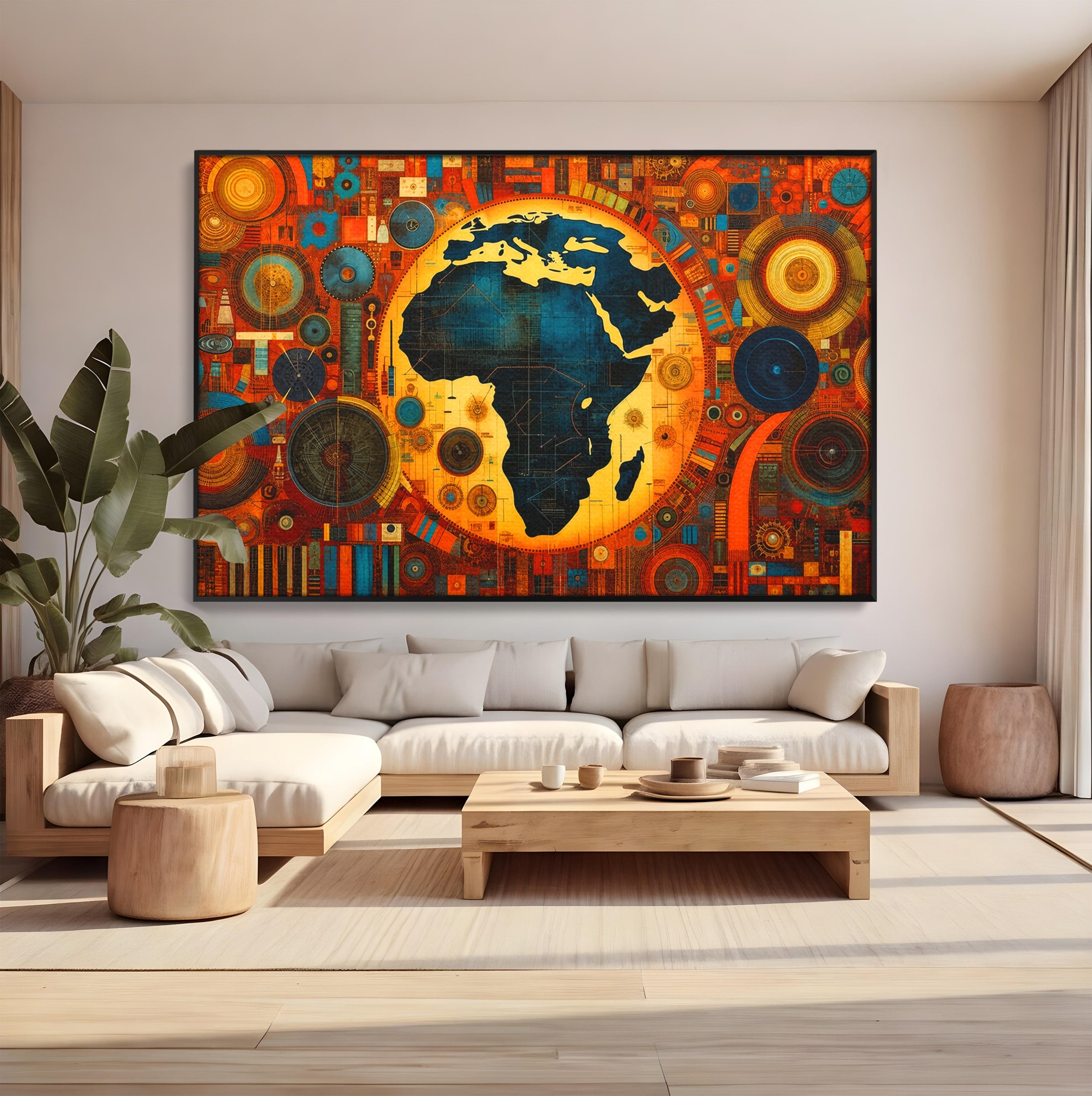 Tablou Canvas Premium LuxCanva® L1002, Inima Africii, Harta, Africa, Abstract, Geometric, Birou, Culori Vibrante