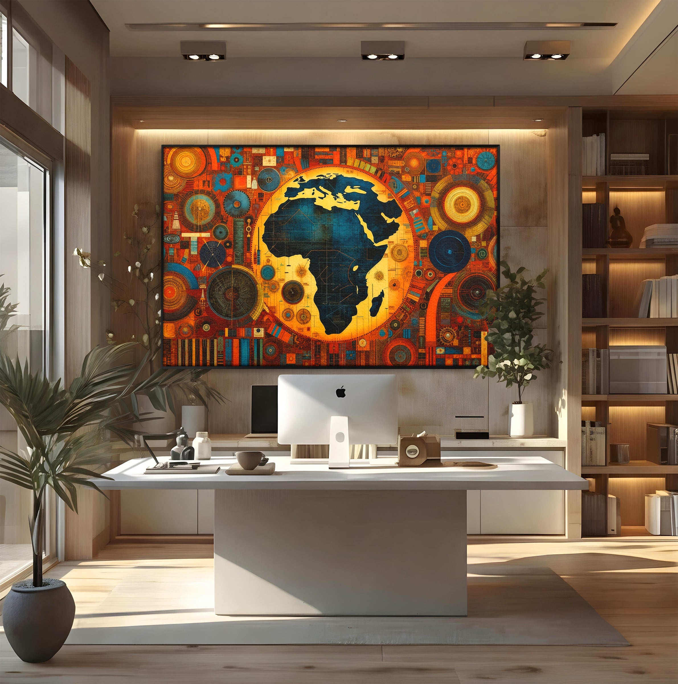 Tablou Canvas Premium LuxCanva® L1002, Inima Africii, Harta, Africa, Abstract, Geometric, Birou, Culori Vibrante